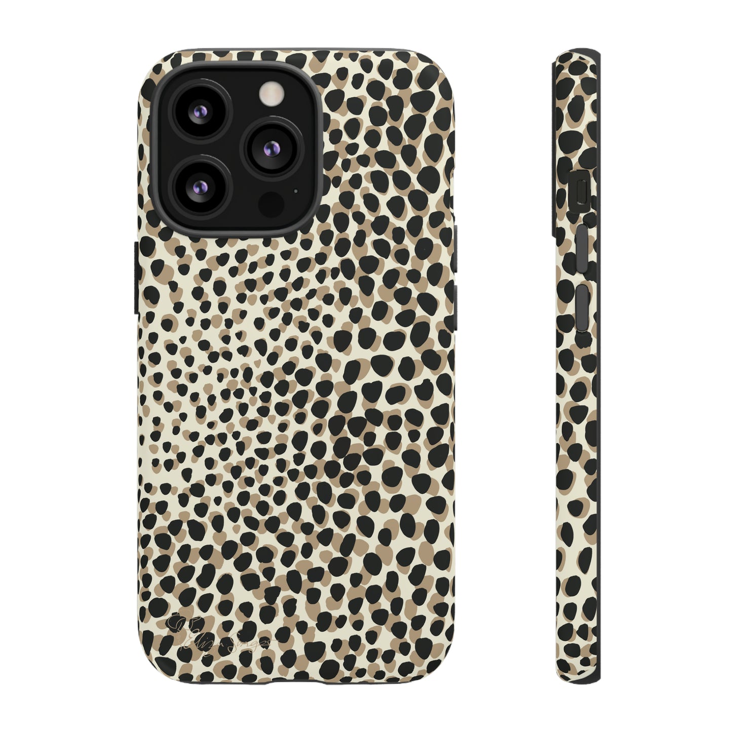 Elevate Your Tech: Abstract Neutral Animal Print iPhone Tough Protective Cover. Leopard-Painted Design in Beige and Black. Compatible with iPhone 15, 14, 13, XS, XR Pro/Max/Mini/P/Plus. Combine Style with Durability. #ElizaSinger #PhoneCase #LeopardPrint