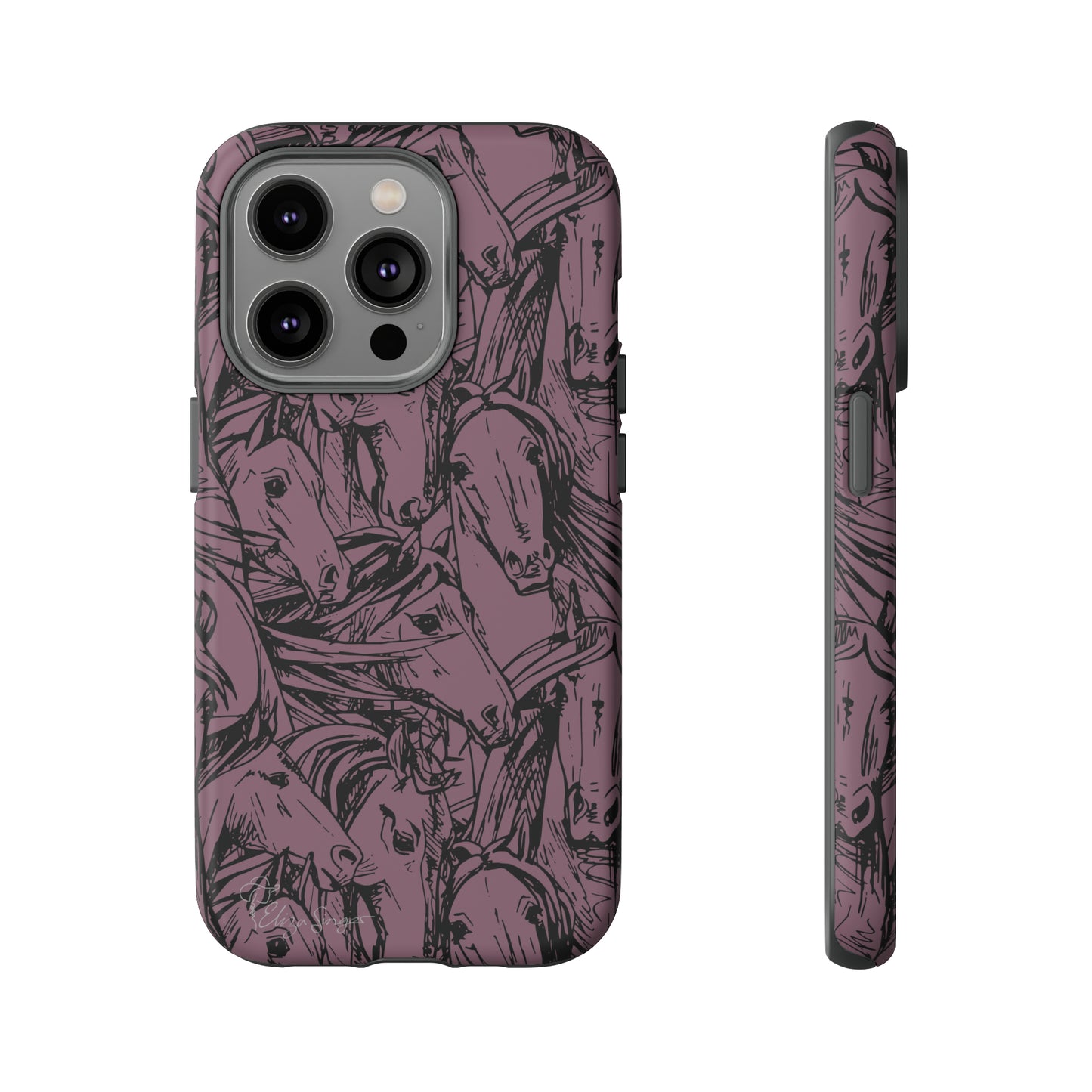 Gallop in Style: Horse Art Western Design iPhone Tough Protective Cover. Featuring a Scribble Horse Drawing, this equestrian-themed case is compatible with iPhone 15, 14, 13, XS, XR Pro/Max/Mini/P/Plus. Unleash the Rider in You with Style and Durability. #ElizaSinger #PhoneCase #EquestrianStyle