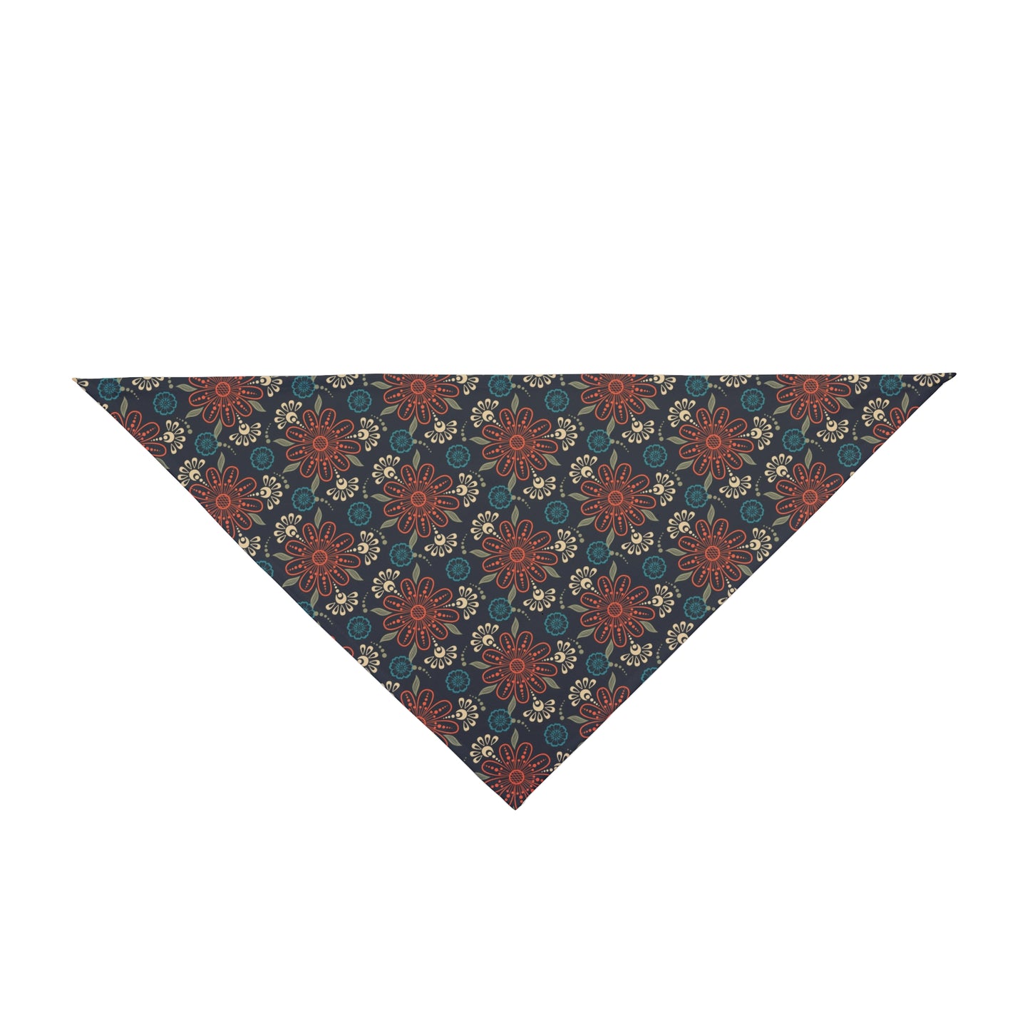 Unleash a touch of mystique with our Mystical Mandalas Dog Bandana/Wild Rag. The muted dark red, blue, and sand mandalas on a dark background create an intriguing and captivating look. Crafted from soft-spun polyester, this wild rag ensures comfort and style. Make every outdoor escapade enchanting with this exclusive design, available only at Eliza Singer.
