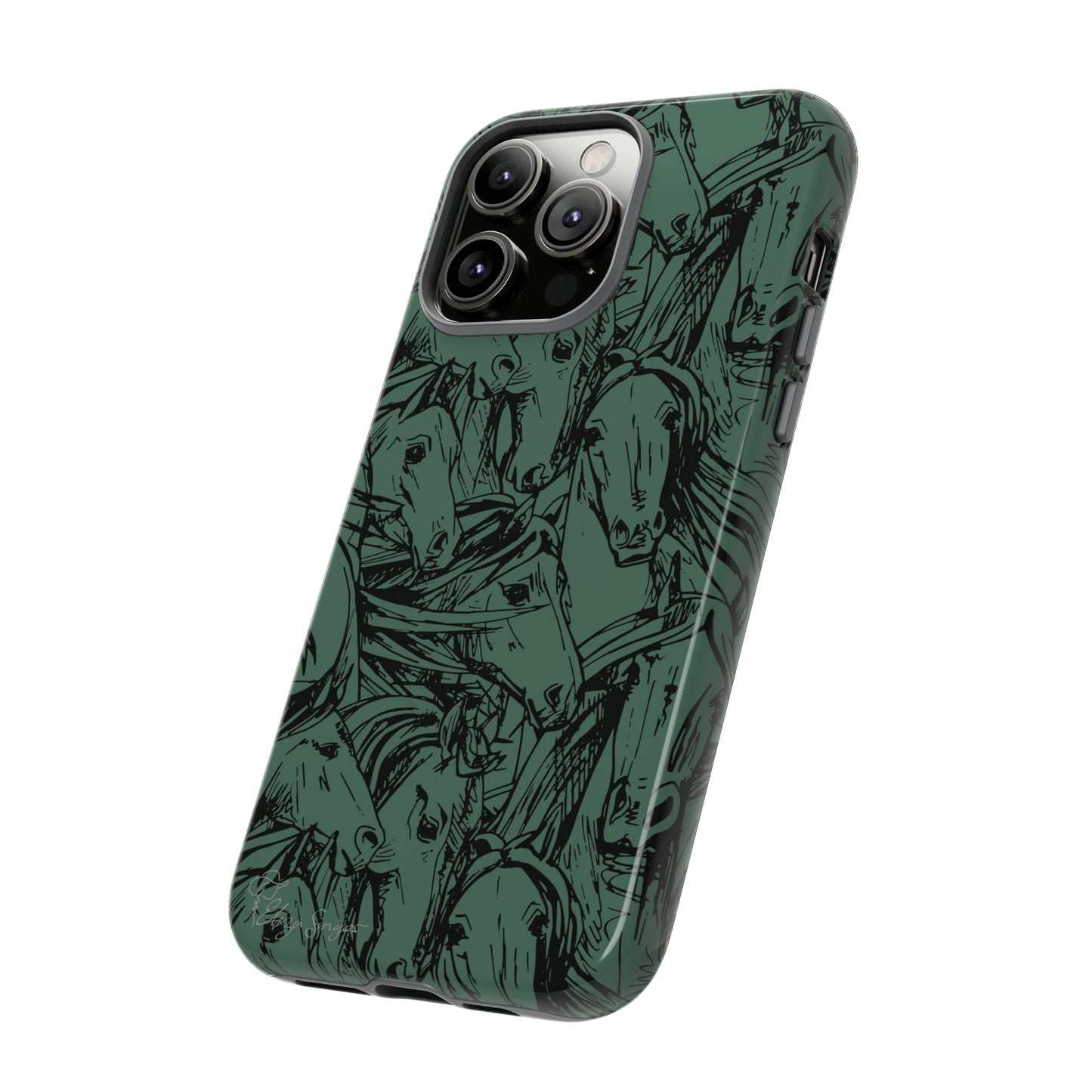 Gallop in Style: Horse Art Western Design iPhone Tough Protective Cover. Featuring a Scribble Horse Drawing, this makes the perfect equestrian gift. Compatible with iPhone 15, 14, 13, XS, XR Pro/Max/Mini/P/Plus. Unleash the Rider in You with Style and Durability. #ElizaSinger #PhoneCase #EquestrianGift