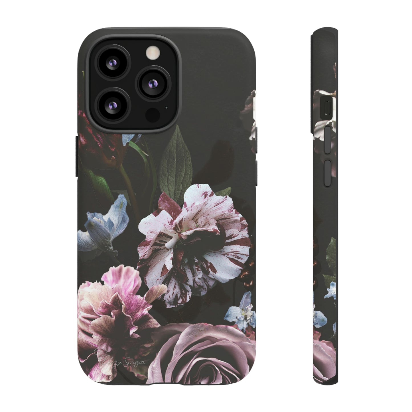 Dutch Floral Elegance: Botany Dutch Flowers Black iPhone Tough Protective Case. A stylish blend of Flowers in muted colors, compatible with iPhone 15, 14, 13, XS, XR Pro/Max/Mini/P/Plus. Unleash the beauty of muted tones with durability and style. #ElizaSinger #PhoneCase #FloralDesign