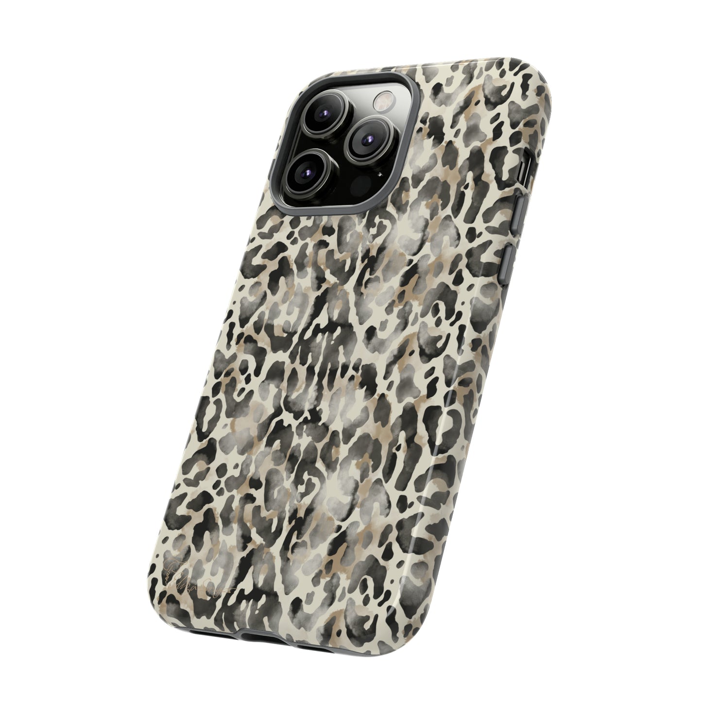 Elevate Your Tech: Abstract Neutral Animal Print iPhone Tough Protective Cover. Leopard-Painted Design in Beige and Black. Compatible with iPhone 15, 14, 13, XS, XR Pro/Max/Mini/P/Plus. Combine Style with Durability. #ElizaSinger #PhoneCase #LeopardPrint