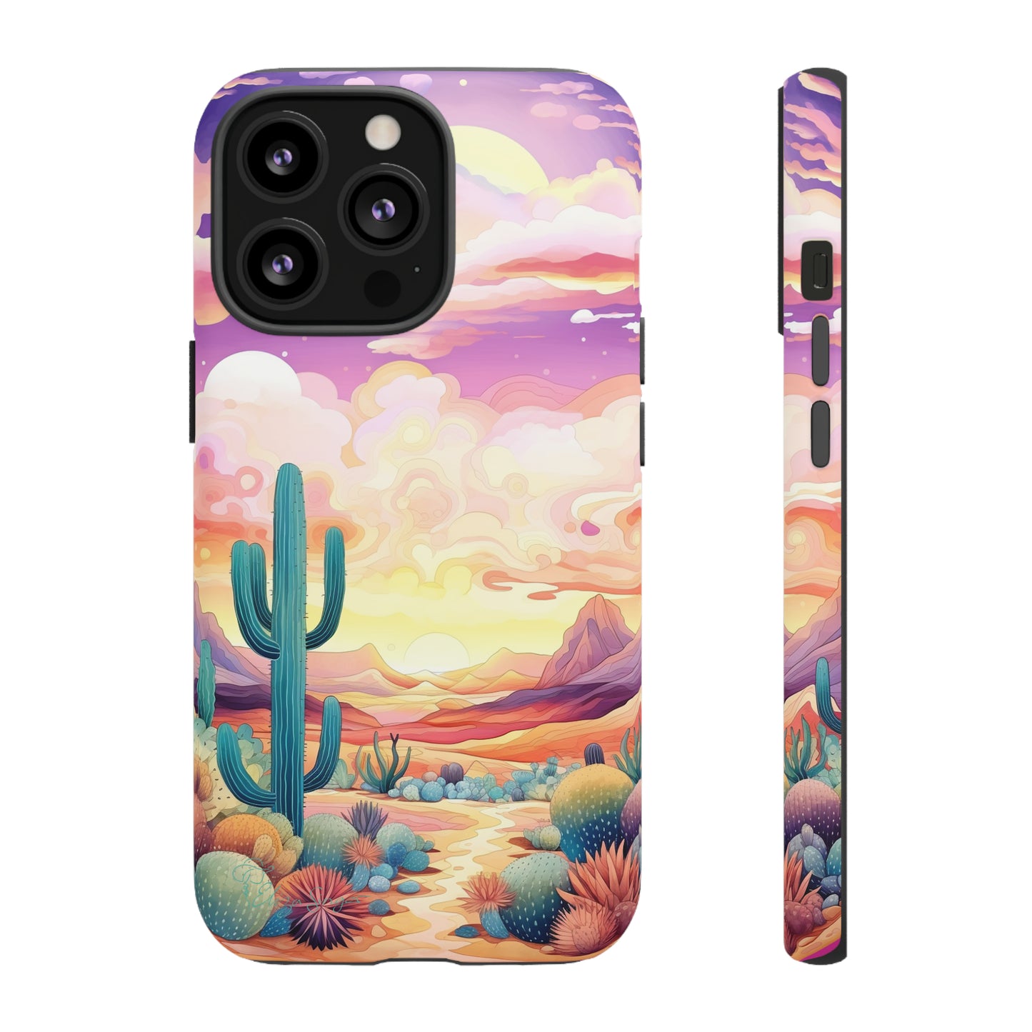 Introducing our Western Tough Cell Phone Case: Psychedelic Desert Dream Edition! Step into a surreal world with a psychedelic desert landscape, dreamy sky, and cactus. This case combines rugged protection with a touch of otherworldly charm.