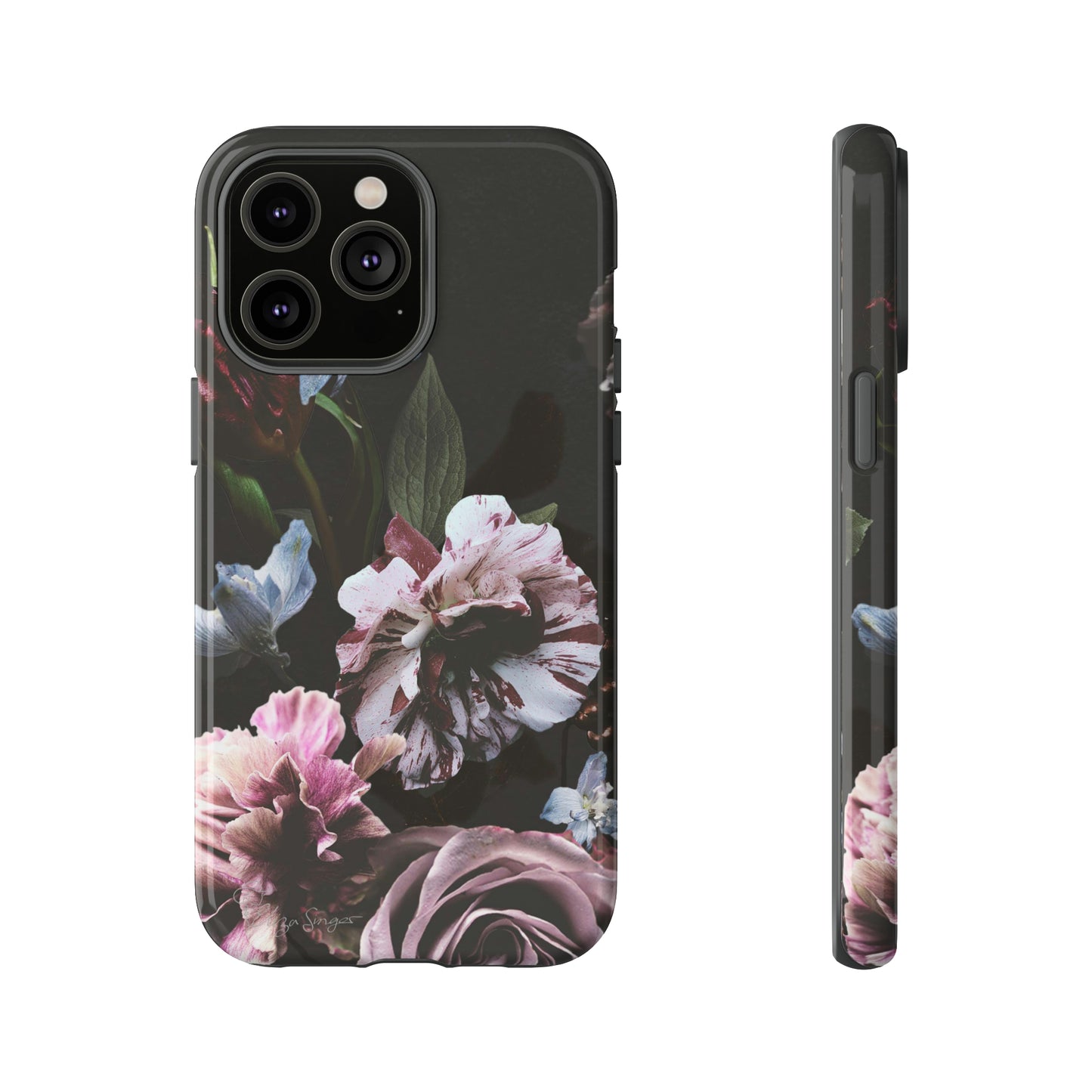 Dutch Floral Elegance: Botany Dutch Flowers Black iPhone Tough Protective Case. A stylish blend of Flowers in muted colors, compatible with iPhone 15, 14, 13, XS, XR Pro/Max/Mini/P/Plus. Unleash the beauty of muted tones with durability and style. #ElizaSinger #PhoneCase #FloralDesign