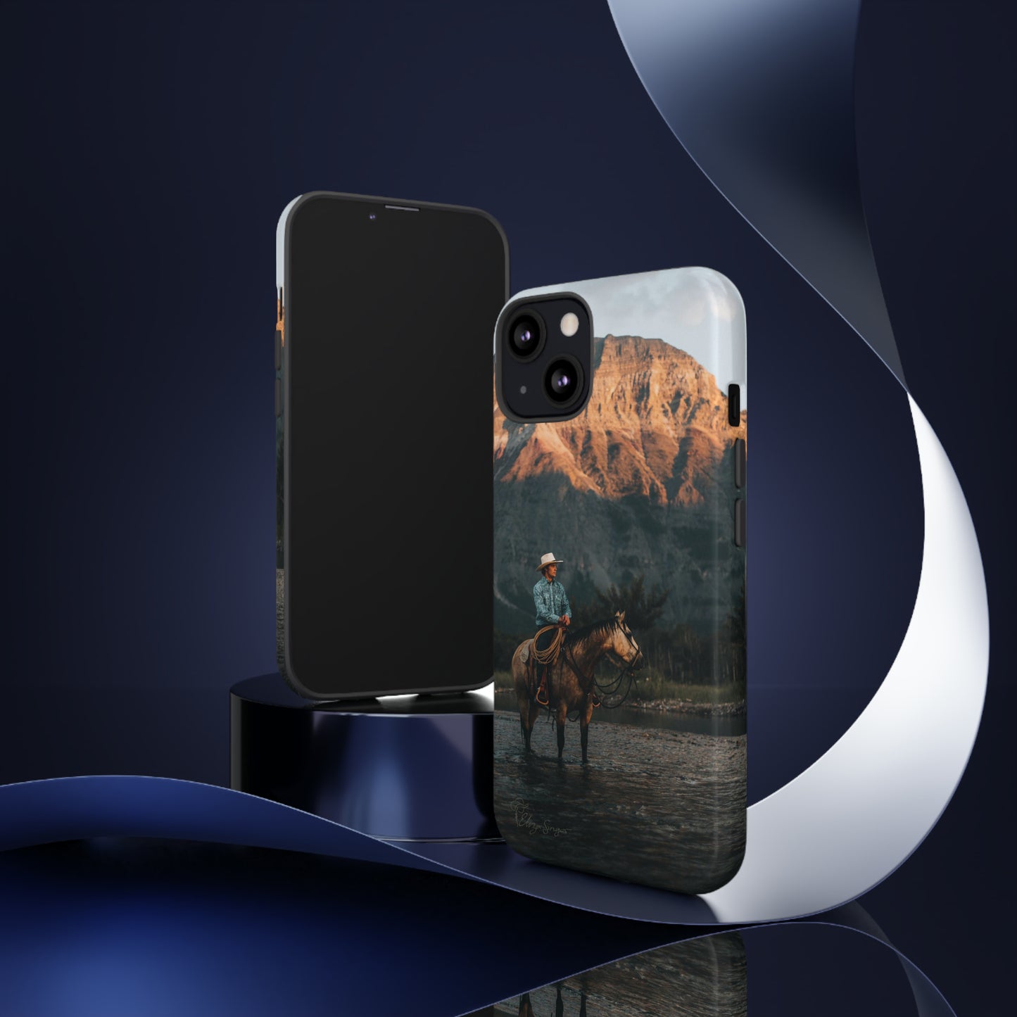 Capture the Wild: Horse Art Western Photo Yellowstone Design iPhone Tough Protective Cover. Featuring a Cowboy amidst Mountains and Buckskin hues, compatible with iPhone 15, 14, 13, XS, XR Pro/Max/Mini/P/Plus. Embrace the Spirit of the West with Style and Durability. #ElizaSinger #PhoneCase #WesternDesign