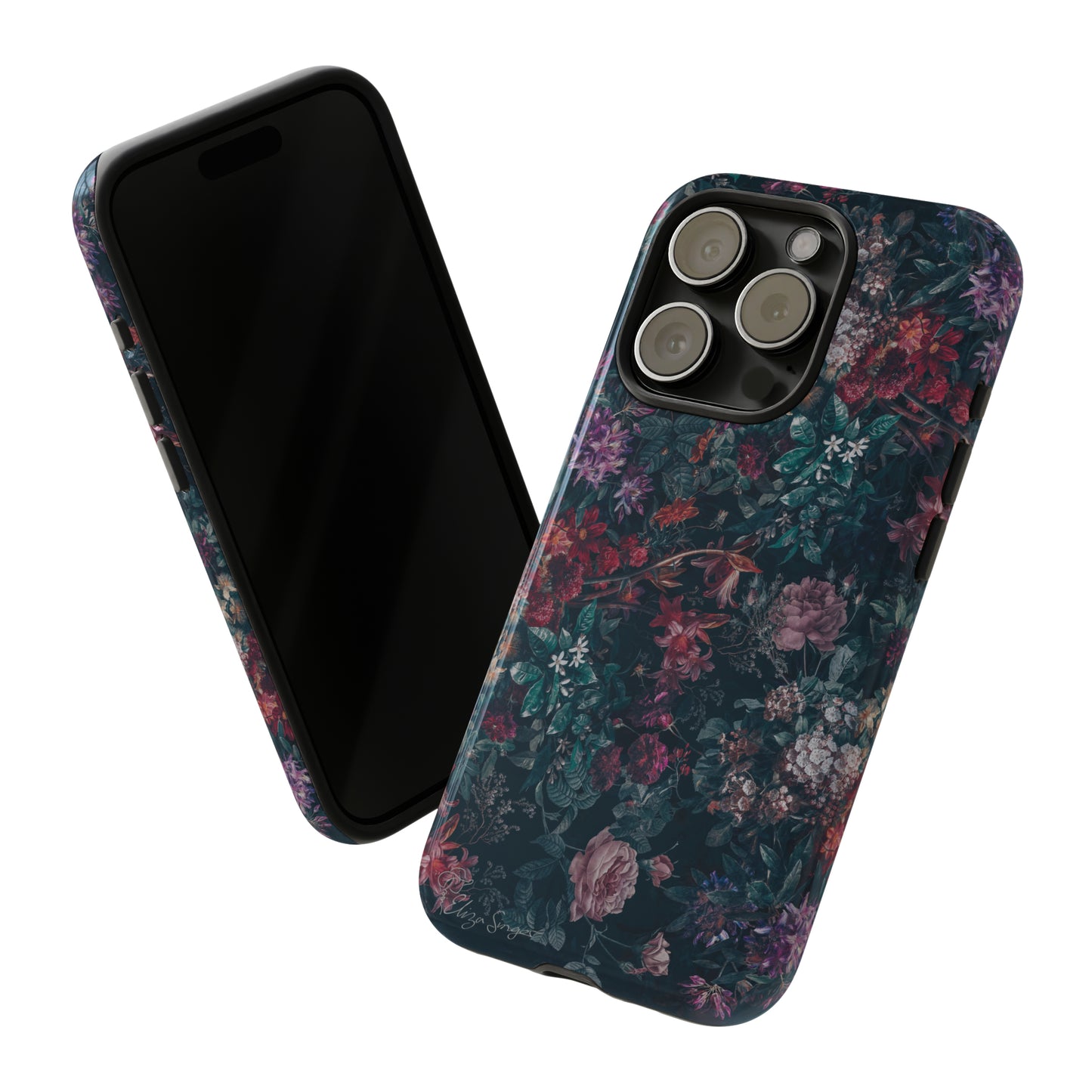 Blooms in Shadows: Botany Floral Dark iPhone Tough Protective Cover. A captivating blend of Flowers in a muted design, compatible with iPhone 15, 14, 13, 12, 11, XS, XR Pro/Max/Mini/P/Plus. Unleash Nature's Elegance with Durability and Style. #ElizaSinger #PhoneCase #FloralDesign