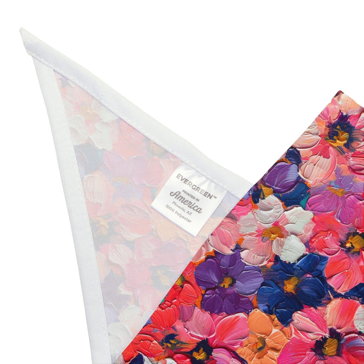 Unleash your dog's inner artist with our Artistic Bloom Dog Bandana/Wild Rag. The oil-painted flowers create a unique and vibrant look. Crafted from soft-spun polyester, this wild rag ensures comfort and style. Elevate your pup's fashion with this exclusive design, available only at Eliza Singer.
