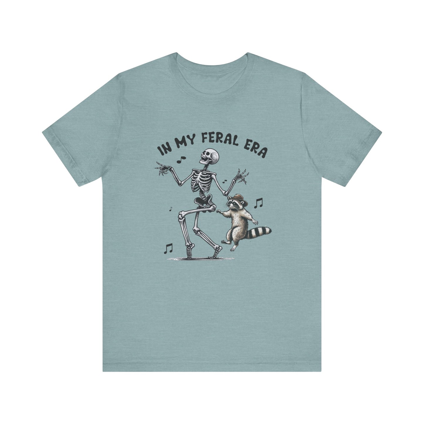 Feral Era: Halloween Bella Canvas T-shirt with Skeleton and Raccoon