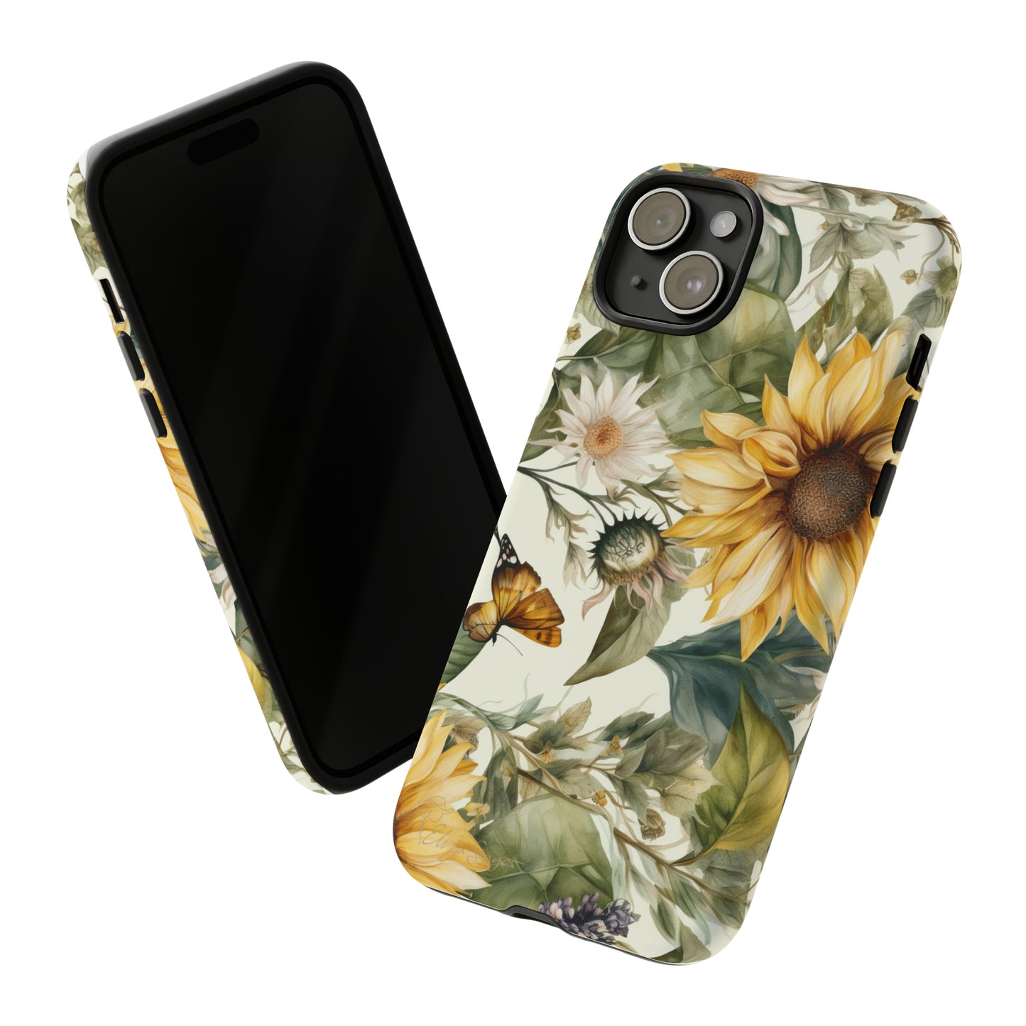 Bask in Sunshine: Beautiful Sunflower Floral iPhone Tough Protective Cover. A charming blend of Flower and Sunflowers in a cottage core style, compatible with iPhone 15, 14, 13, XS, XR Pro/Max/Mini/P/Plus. Elevate Your Device with Nature's Beauty and Durability. #ElizaSinger #PhoneCase #FloralDesign