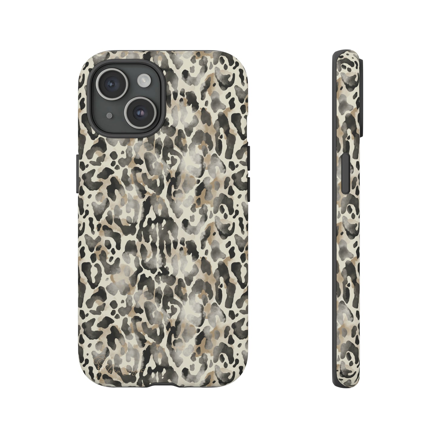 Elevate Your Tech: Abstract Neutral Animal Print iPhone Tough Protective Cover. Leopard-Painted Design in Beige and Black. Compatible with iPhone 15, 14, 13, XS, XR Pro/Max/Mini/P/Plus. Combine Style with Durability. #ElizaSinger #PhoneCase #LeopardPrint