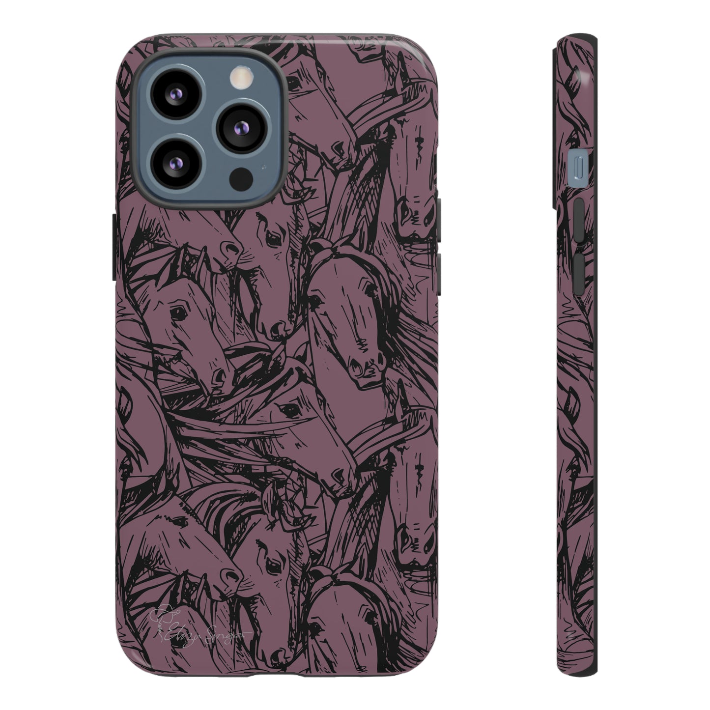 Gallop in Style: Horse Art Western Design iPhone Tough Protective Cover. Featuring a Scribble Horse Drawing, this equestrian-themed case is compatible with iPhone 15, 14, 13, XS, XR Pro/Max/Mini/P/Plus. Unleash the Rider in You with Style and Durability. #ElizaSinger #PhoneCase #EquestrianStyle