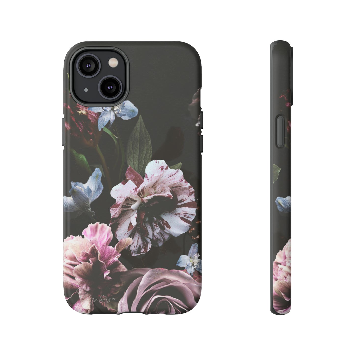 Dutch Floral Elegance: Botany Dutch Flowers Black iPhone Tough Protective Case. A stylish blend of Flowers in muted colors, compatible with iPhone 15, 14, 13, XS, XR Pro/Max/Mini/P/Plus. Unleash the beauty of muted tones with durability and style. #ElizaSinger #PhoneCase #FloralDesign