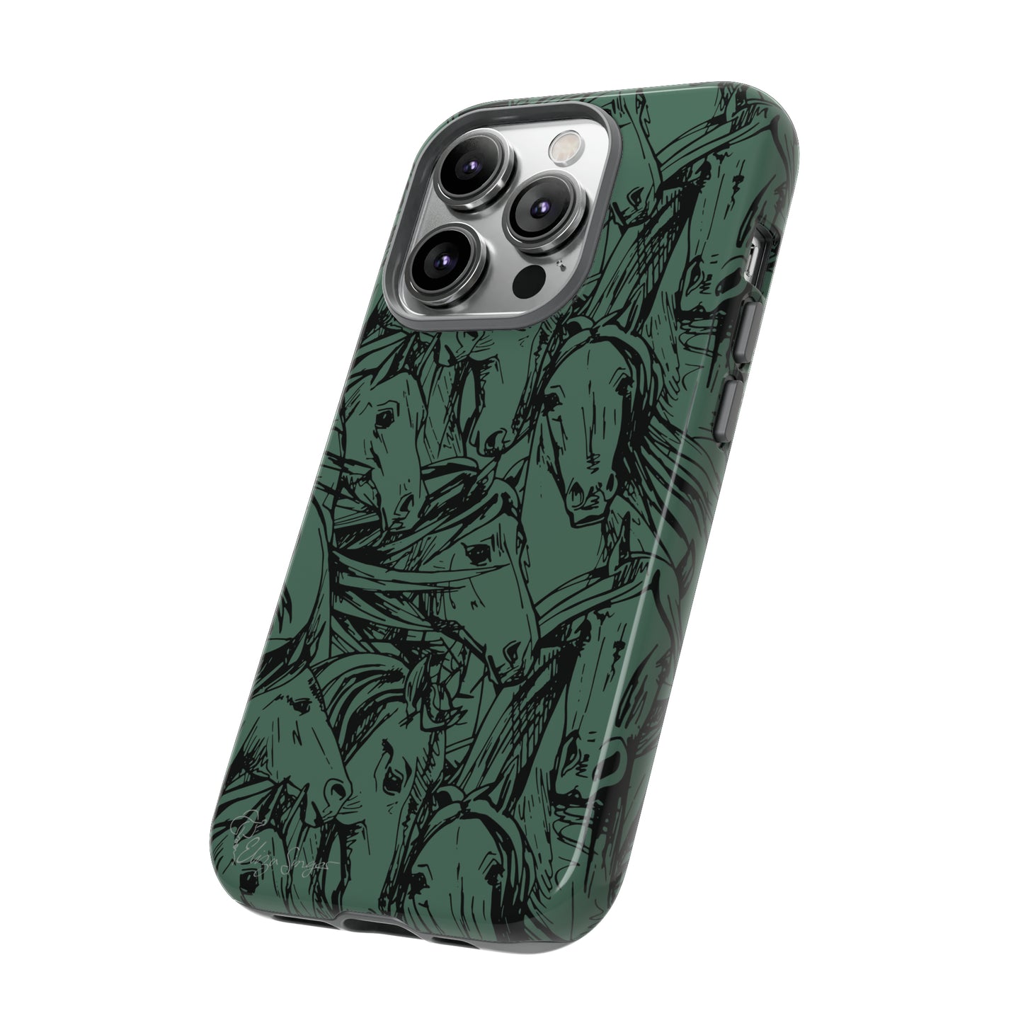 Gallop in Style: Horse Art Western Design iPhone Tough Protective Cover. Featuring a Scribble Horse Drawing, this makes the perfect equestrian gift. Compatible with iPhone 15, 14, 13, XS, XR Pro/Max/Mini/P/Plus. Unleash the Rider in You with Style and Durability. #ElizaSinger #PhoneCase #EquestrianGift