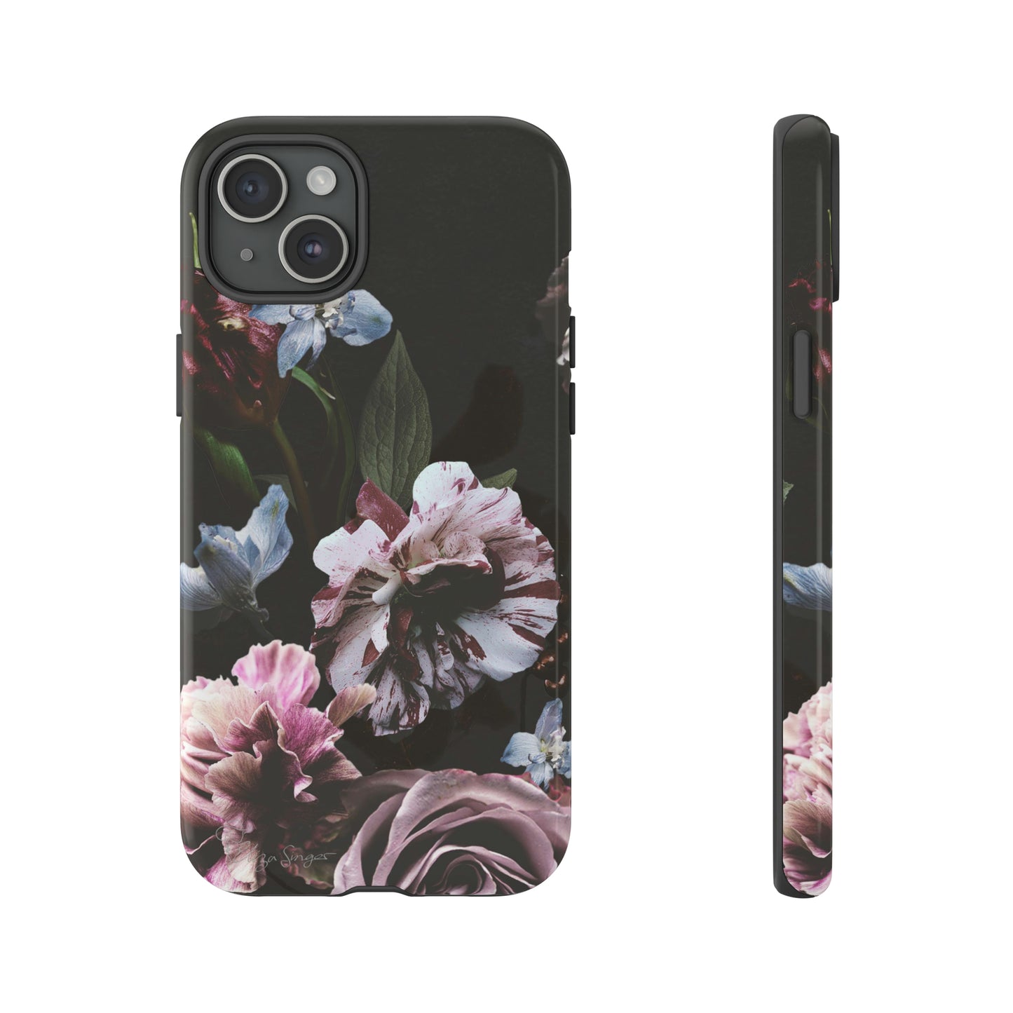 Dutch Floral Elegance: Botany Dutch Flowers Black iPhone Tough Protective Case. A stylish blend of Flowers in muted colors, compatible with iPhone 15, 14, 13, XS, XR Pro/Max/Mini/P/Plus. Unleash the beauty of muted tones with durability and style. #ElizaSinger #PhoneCase #FloralDesign