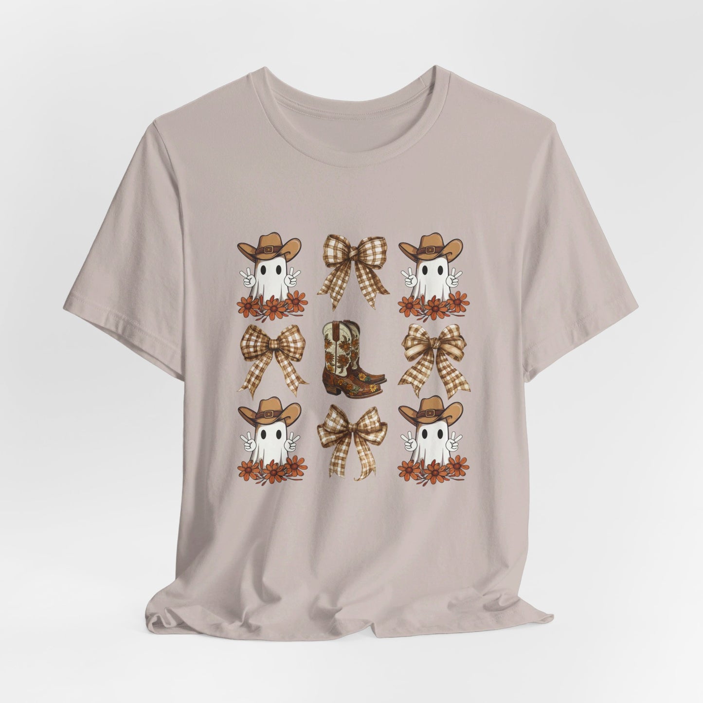 Ghostly Rodeo: Halloween Bella Canvas T-shirt with Western Ghosts