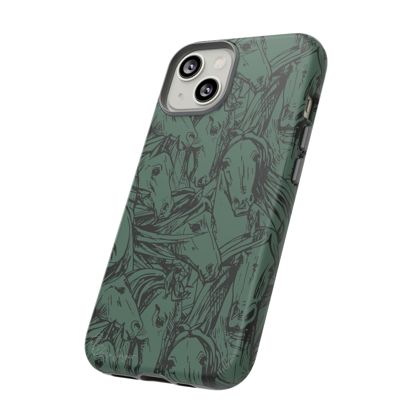 Gallop in Style: Horse Art Western Design iPhone Tough Protective Cover. Featuring a Scribble Horse Drawing, this makes the perfect equestrian gift. Compatible with iPhone 15, 14, 13, XS, XR Pro/Max/Mini/P/Plus. Unleash the Rider in You with Style and Durability. #ElizaSinger #PhoneCase #EquestrianGift