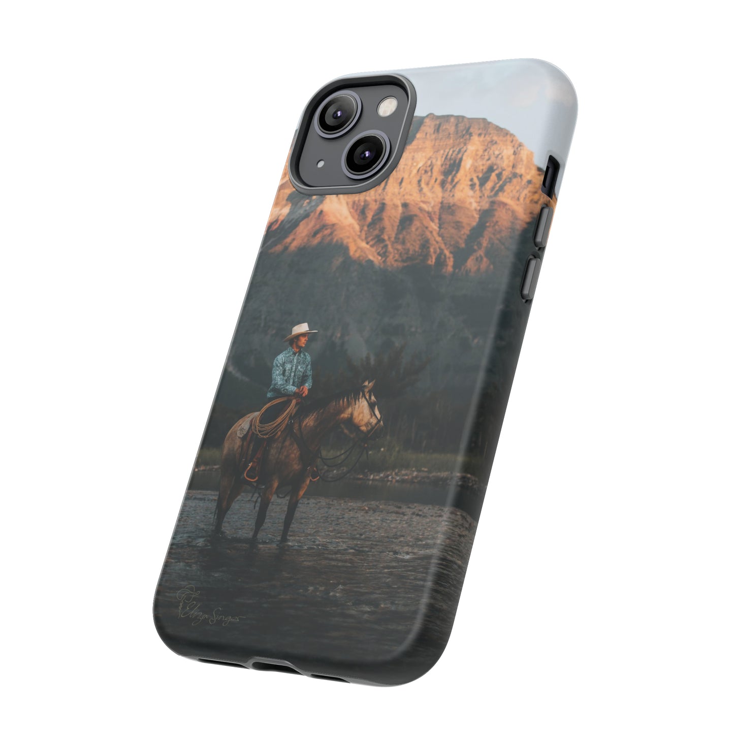Capture the Wild: Horse Art Western Photo Yellowstone Design iPhone Tough Protective Cover. Featuring a Cowboy amidst Mountains and Buckskin hues, compatible with iPhone 15, 14, 13, XS, XR Pro/Max/Mini/P/Plus. Embrace the Spirit of the West with Style and Durability. #ElizaSinger #PhoneCase #WesternDesign