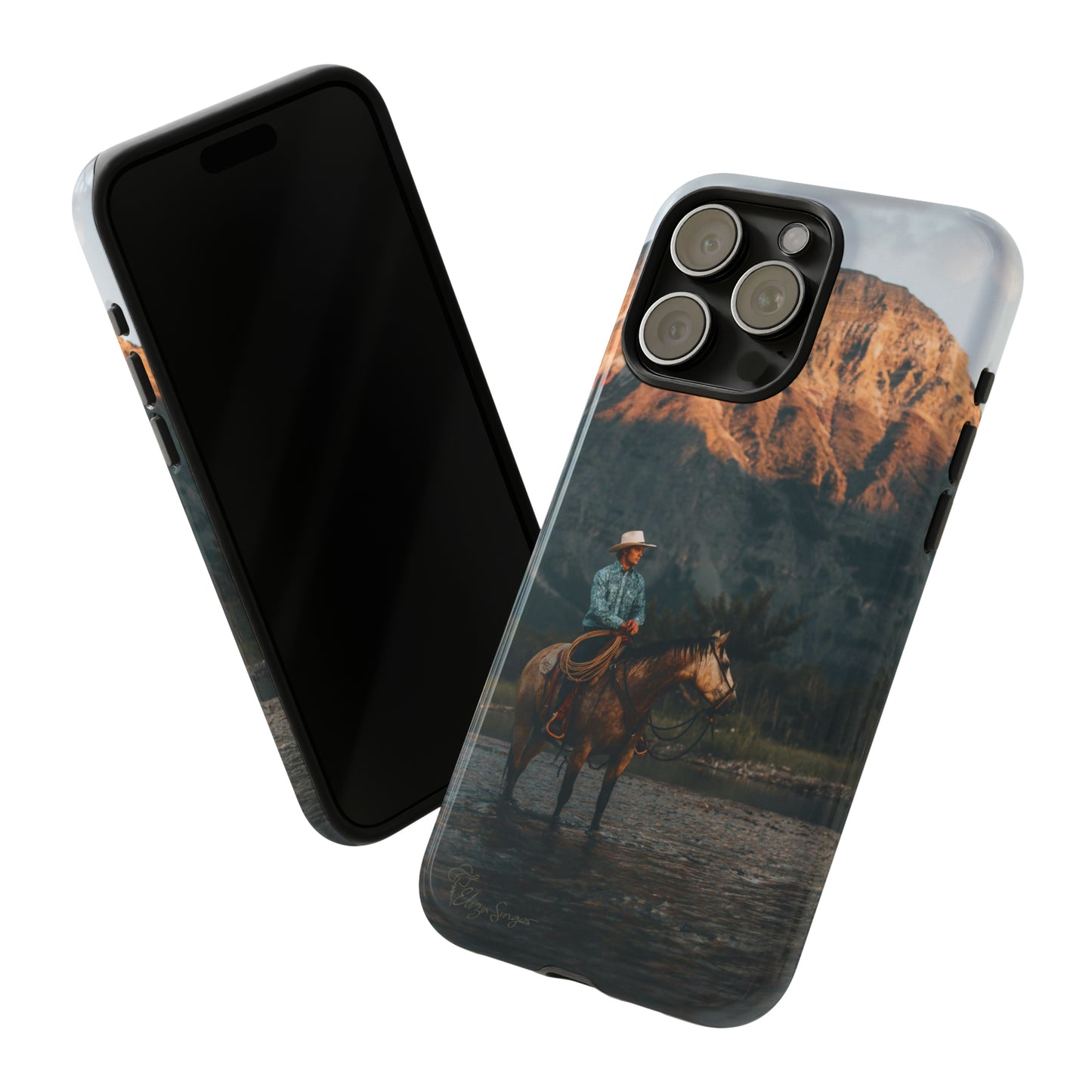 Capture the Wild: Horse Art Western Photo Yellowstone Design iPhone Tough Protective Cover. Featuring a Cowboy amidst Mountains and Buckskin hues, compatible with iPhone 15, 14, 13, XS, XR Pro/Max/Mini/P/Plus. Embrace the Spirit of the West with Style and Durability. #ElizaSinger #PhoneCase #WesternDesign