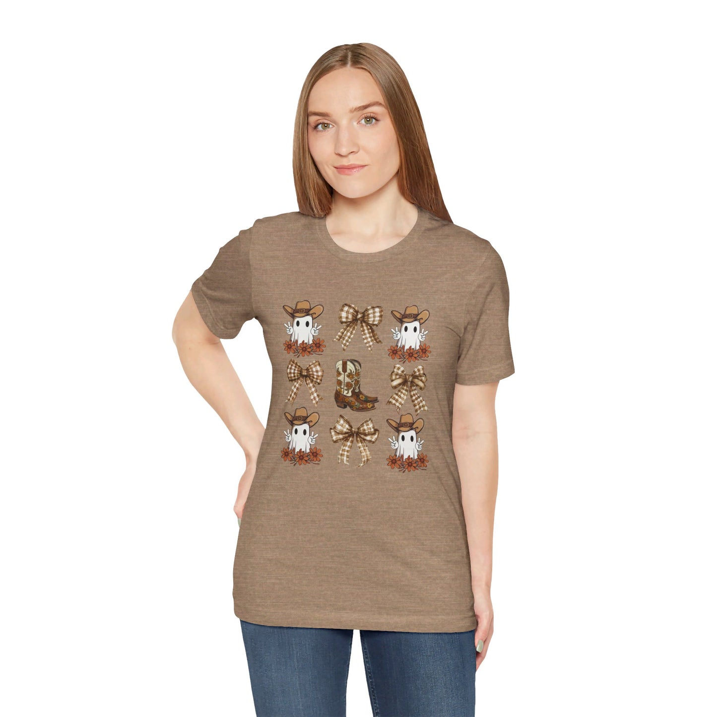 Ghostly Rodeo: Halloween Bella Canvas T-shirt with Western Ghosts