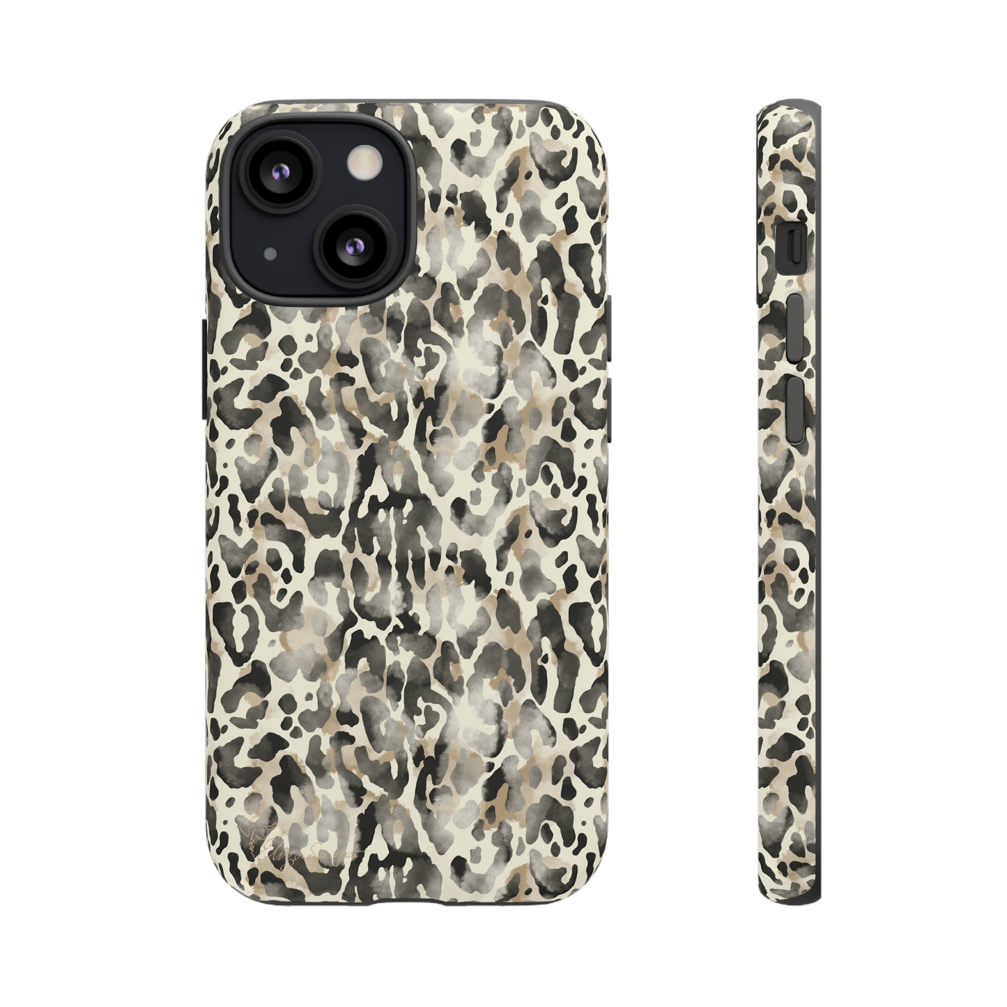 Elevate Your Tech: Abstract Neutral Animal Print iPhone Tough Protective Cover. Leopard-Painted Design in Beige and Black. Compatible with iPhone 15, 14, 13, XS, XR Pro/Max/Mini/P/Plus. Combine Style with Durability. #ElizaSinger #PhoneCase #LeopardPrint