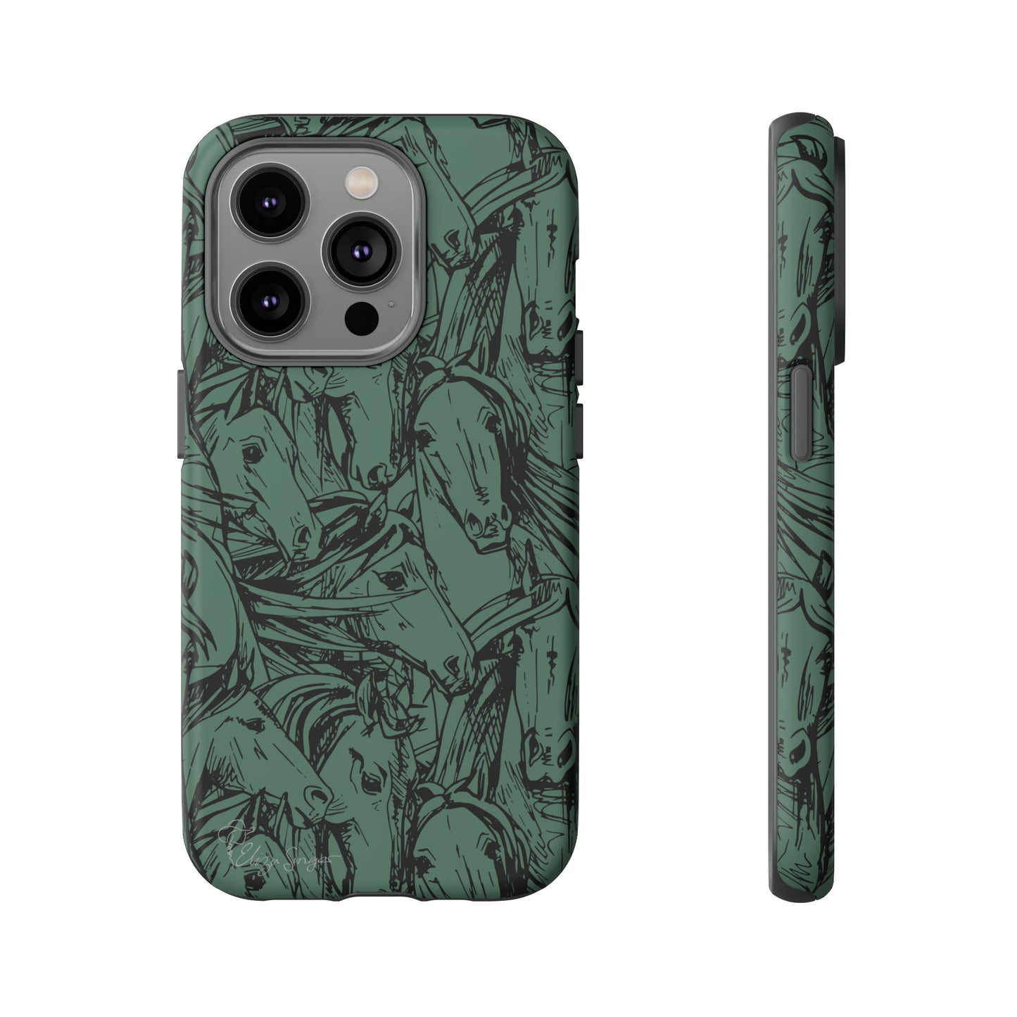 Gallop in Style: Horse Art Western Design iPhone Tough Protective Cover. Featuring a Scribble Horse Drawing, this makes the perfect equestrian gift. Compatible with iPhone 15, 14, 13, XS, XR Pro/Max/Mini/P/Plus. Unleash the Rider in You with Style and Durability. #ElizaSinger #PhoneCase #EquestrianGift