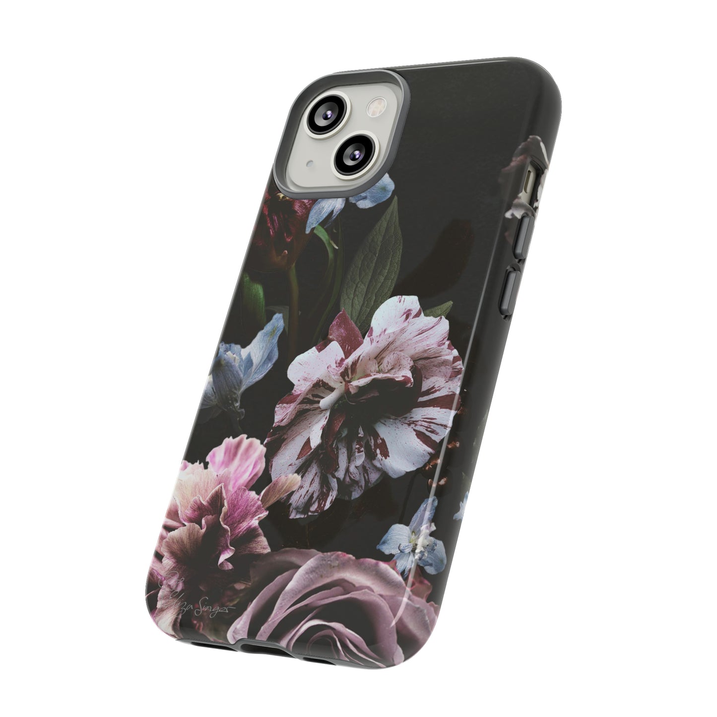 Dutch Floral Elegance: Botany Dutch Flowers Black iPhone Tough Protective Case. A stylish blend of Flowers in muted colors, compatible with iPhone 15, 14, 13, XS, XR Pro/Max/Mini/P/Plus. Unleash the beauty of muted tones with durability and style. #ElizaSinger #PhoneCase #FloralDesign