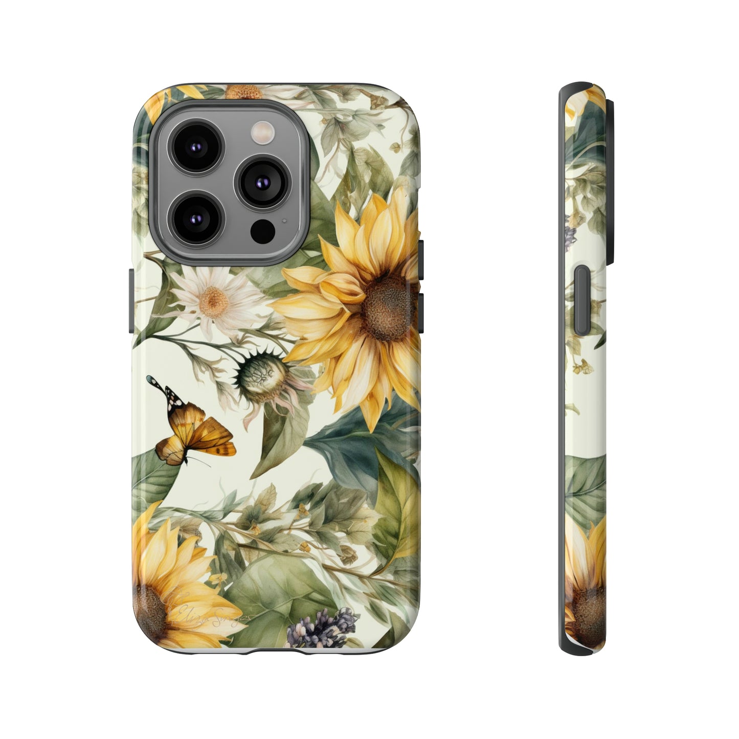 Bask in Sunshine: Beautiful Sunflower Floral iPhone Tough Protective Cover. A charming blend of Flower and Sunflowers in a cottage core style, compatible with iPhone 15, 14, 13, XS, XR Pro/Max/Mini/P/Plus. Elevate Your Device with Nature's Beauty and Durability. #ElizaSinger #PhoneCase #FloralDesign