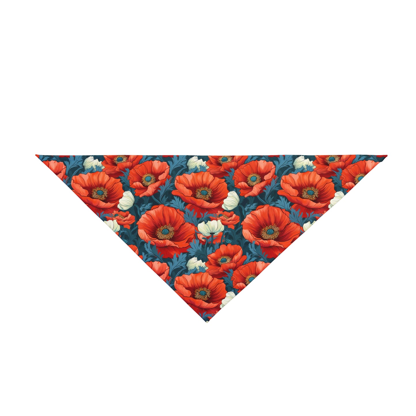 "Step into a field of vibrant charm with our Poppy Fields Dog Bandana/Wild Rag. Red poppies with touches of white on a vibrant blue background create a lively and eye-catching look. Crafted from soft-spun polyester, this bandana/wild rag ensures both comfort and durability. Explore exclusive pet fashion at Eliza Singer, where each piece is a celebration of nature's vibrant beauty, designed for the discerning pet enthusiast.