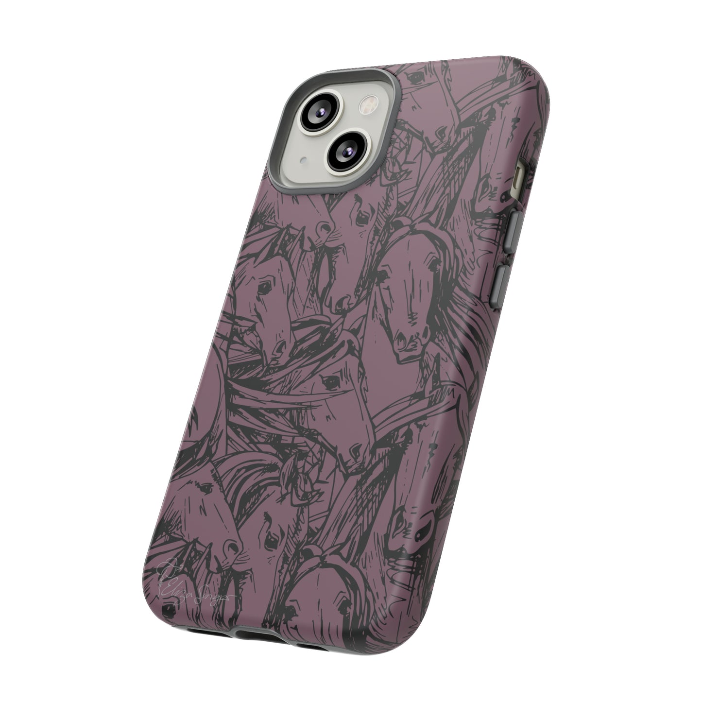 Gallop in Style: Horse Art Western Design iPhone Tough Protective Cover. Featuring a Scribble Horse Drawing, this equestrian-themed case is compatible with iPhone 15, 14, 13, XS, XR Pro/Max/Mini/P/Plus. Unleash the Rider in You with Style and Durability. #ElizaSinger #PhoneCase #EquestrianStyle
