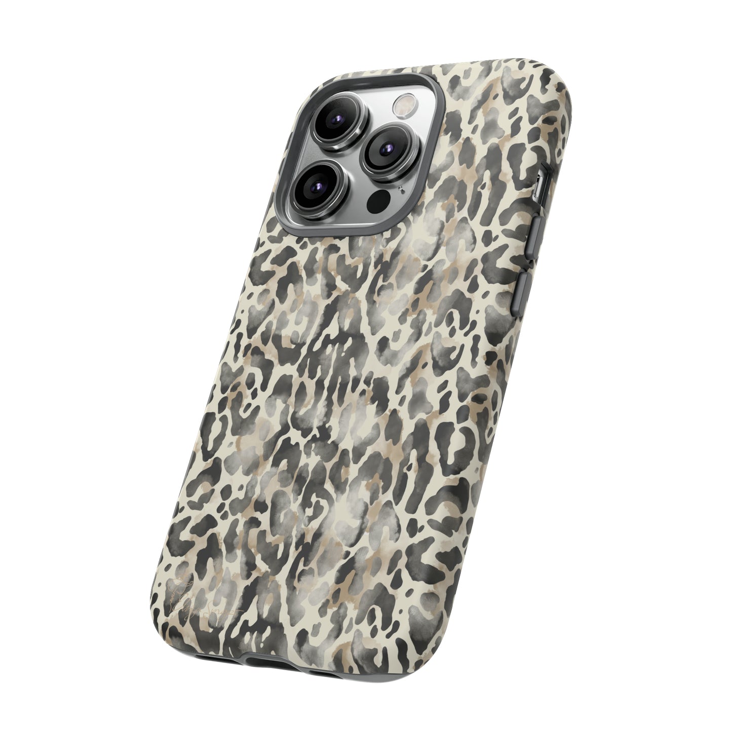 Elevate Your Tech: Abstract Neutral Animal Print iPhone Tough Protective Cover. Leopard-Painted Design in Beige and Black. Compatible with iPhone 15, 14, 13, XS, XR Pro/Max/Mini/P/Plus. Combine Style with Durability. #ElizaSinger #PhoneCase #LeopardPrint