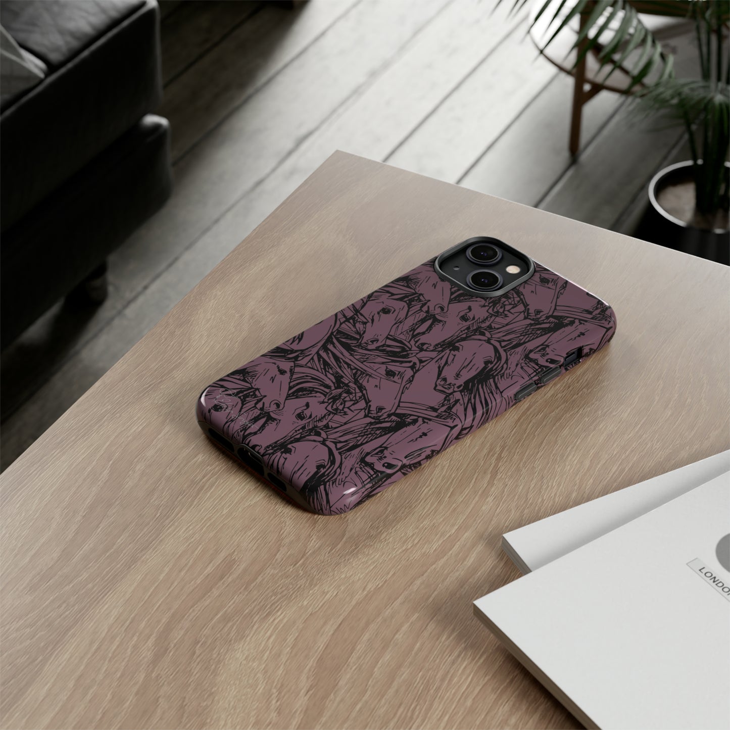 Gallop in Style: Horse Art Western Design iPhone Tough Protective Cover. Featuring a Scribble Horse Drawing, this equestrian-themed case is compatible with iPhone 15, 14, 13, XS, XR Pro/Max/Mini/P/Plus. Unleash the Rider in You with Style and Durability. #ElizaSinger #PhoneCase #EquestrianStyle