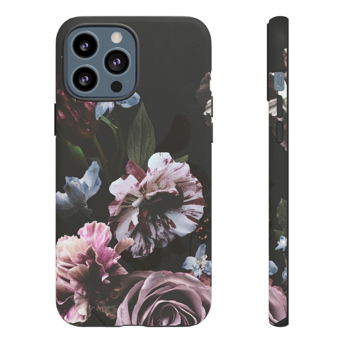 Dutch Floral Elegance: Botany Dutch Flowers Black iPhone Tough Protective Case. A stylish blend of Flowers in muted colors, compatible with iPhone 15, 14, 13, XS, XR Pro/Max/Mini/P/Plus. Unleash the beauty of muted tones with durability and style. #ElizaSinger #PhoneCase #FloralDesign