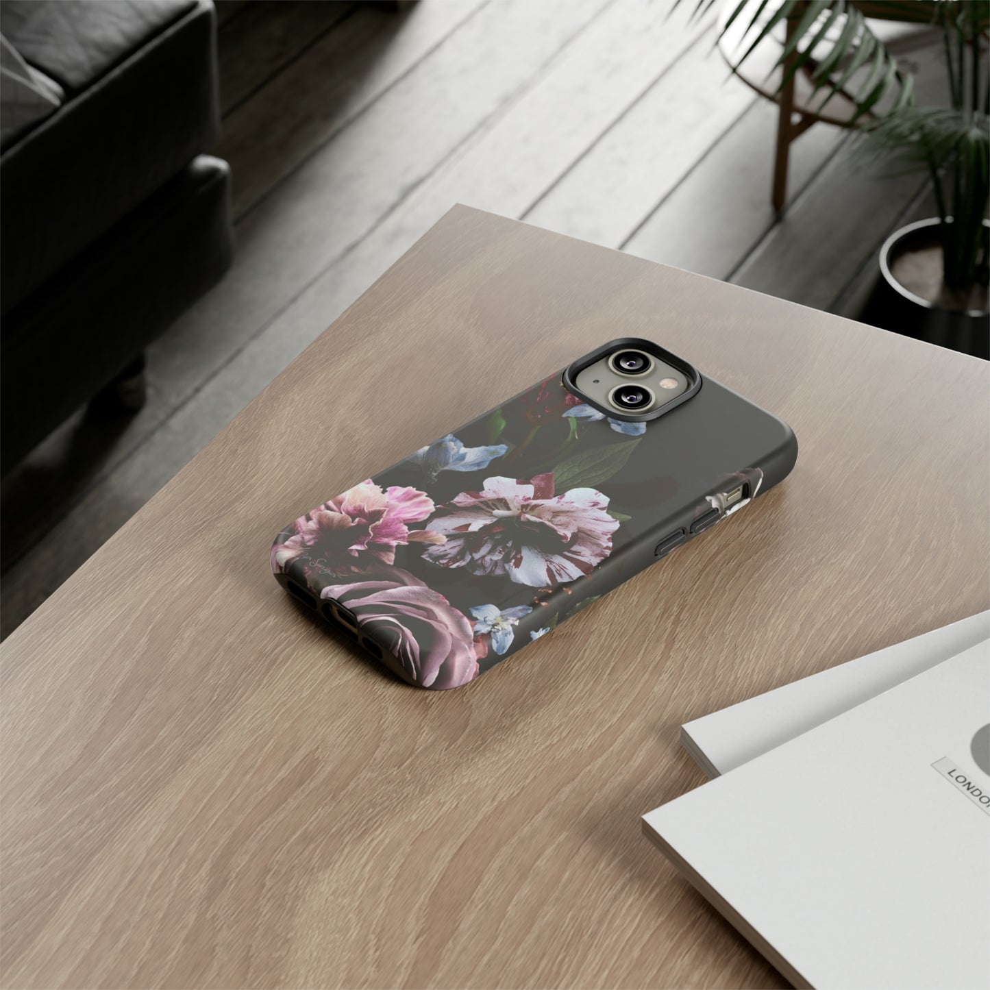 Dutch Floral Elegance: Botany Dutch Flowers Black iPhone Tough Protective Case. A stylish blend of Flowers in muted colors, compatible with iPhone 15, 14, 13, XS, XR Pro/Max/Mini/P/Plus. Unleash the beauty of muted tones with durability and style. #ElizaSinger #PhoneCase #FloralDesign