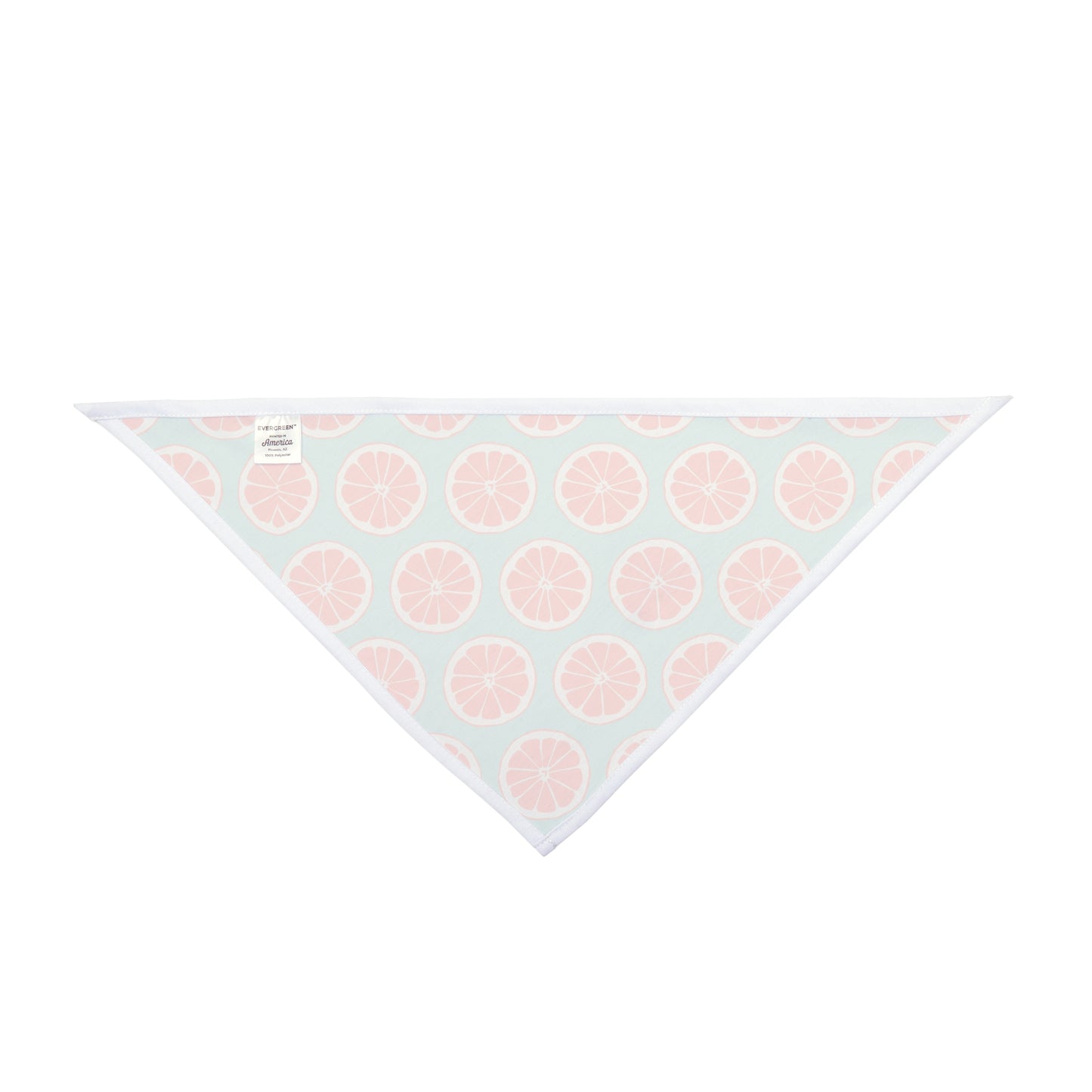 Bring a burst of summer to your dog's style with our Summer Citrus Dog Bandana/Wild Rag. Featuring grapefruit on a pastel duck egg color background, this design adds a refreshing touch. Crafted from soft-spun polyester, this wild rag ensures comfort and style, making it perfect for sunny adventures. Exclusively available at Eliza Singer.