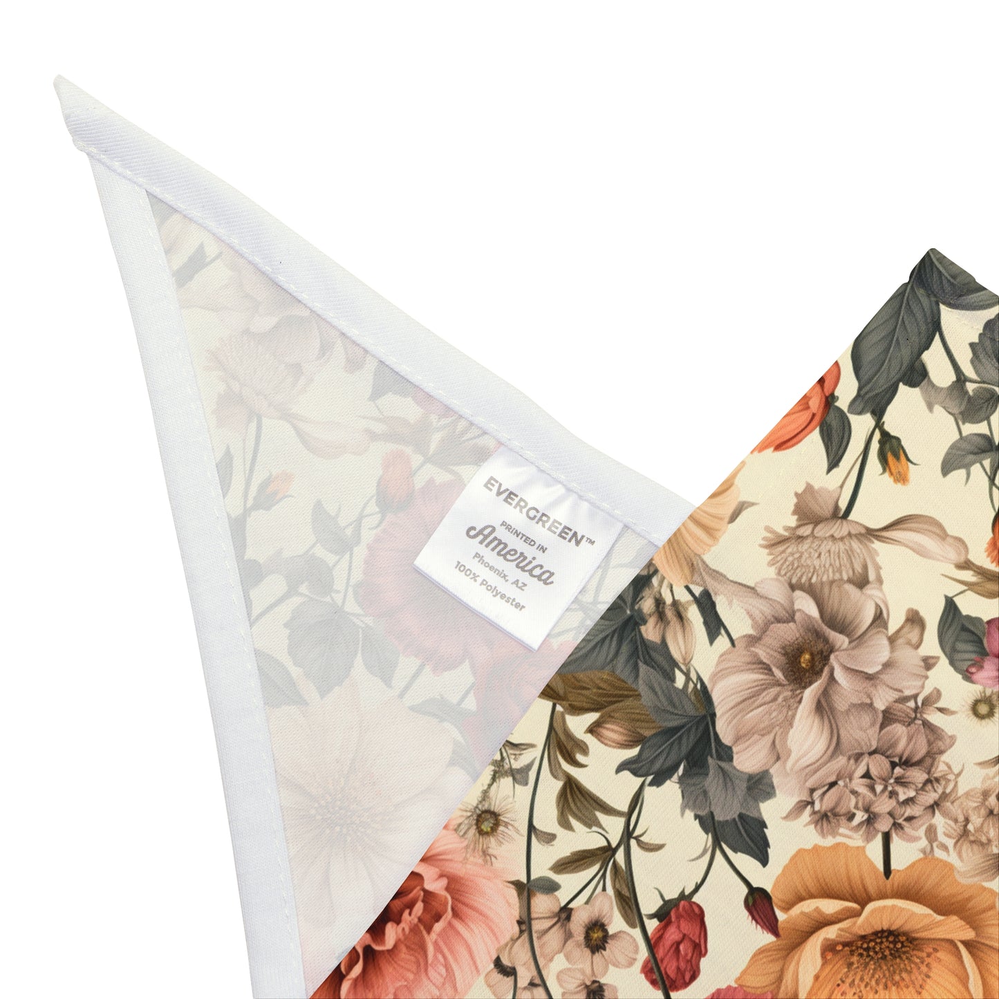 Embrace vintage charm with our Vintage Petals Dog Bandana/Wild Rag. Realistic flowers in shades of sand, cream, orange, and yellows create a muted, old-style elegance. Crafted from soft-spun polyester, this wild rag ensures comfort and style. Make a statement on every adventure with this exclusive design, available only at Eliza Singer.