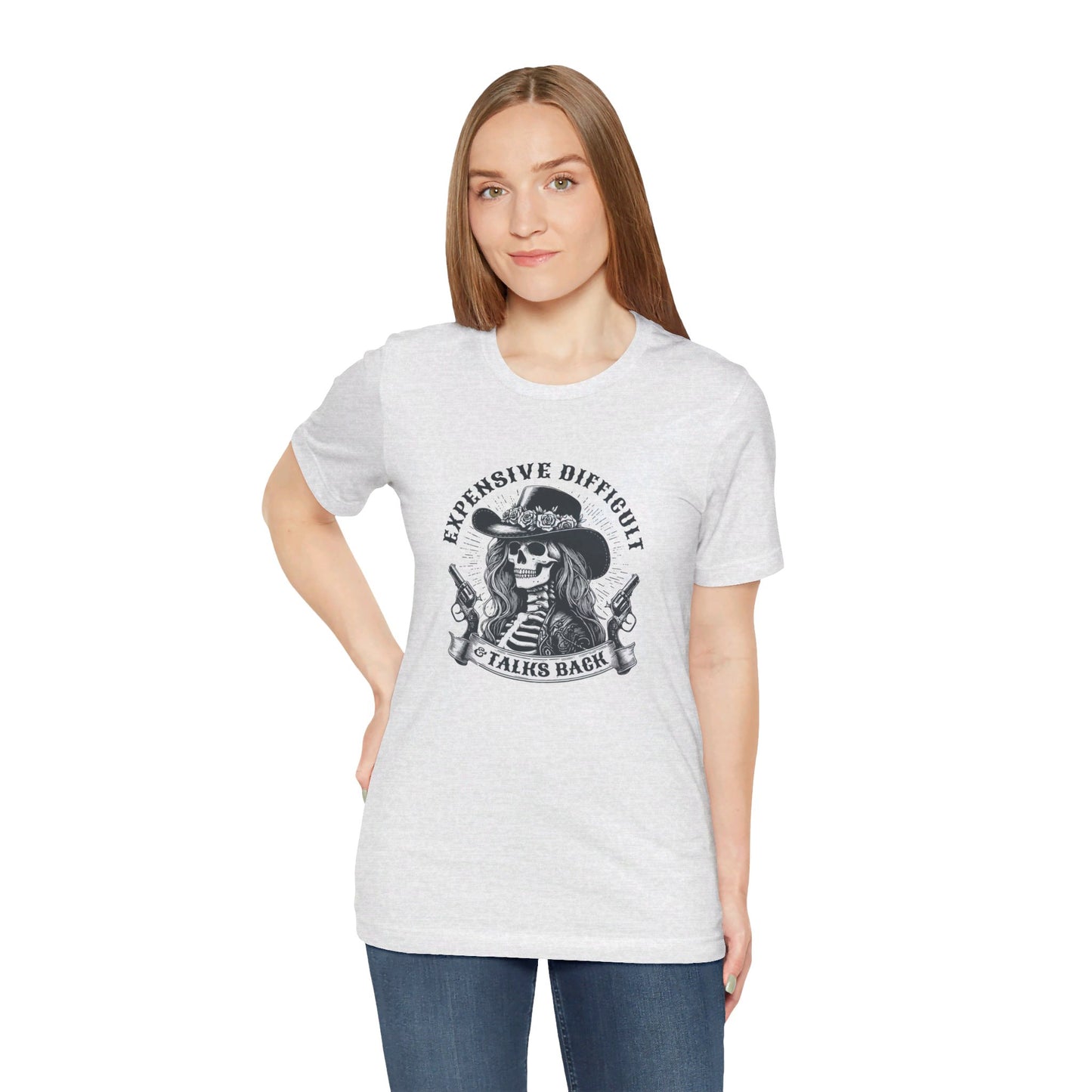 Spooky Rebel: Bella Canvas T-shirt with Skeleton Cowgirl