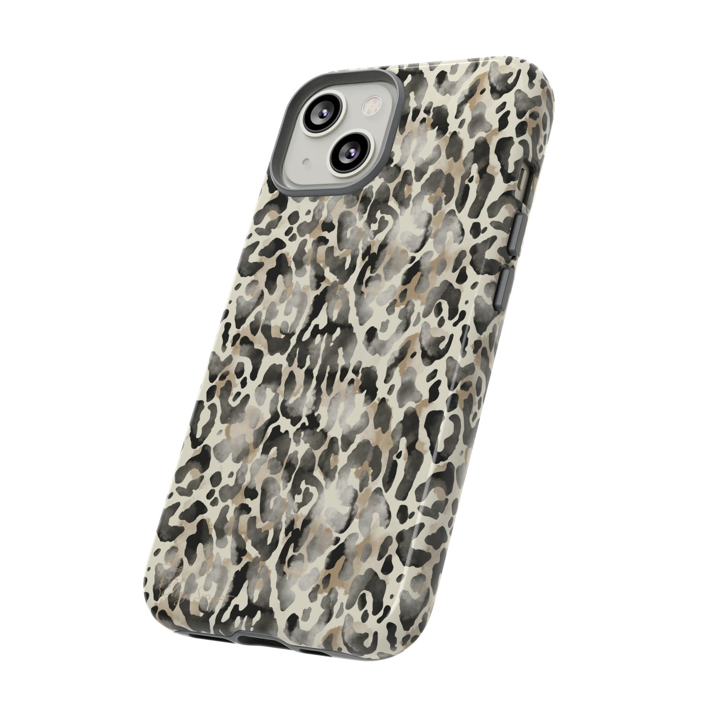Elevate Your Tech: Abstract Neutral Animal Print iPhone Tough Protective Cover. Leopard-Painted Design in Beige and Black. Compatible with iPhone 15, 14, 13, XS, XR Pro/Max/Mini/P/Plus. Combine Style with Durability. #ElizaSinger #PhoneCase #LeopardPrint