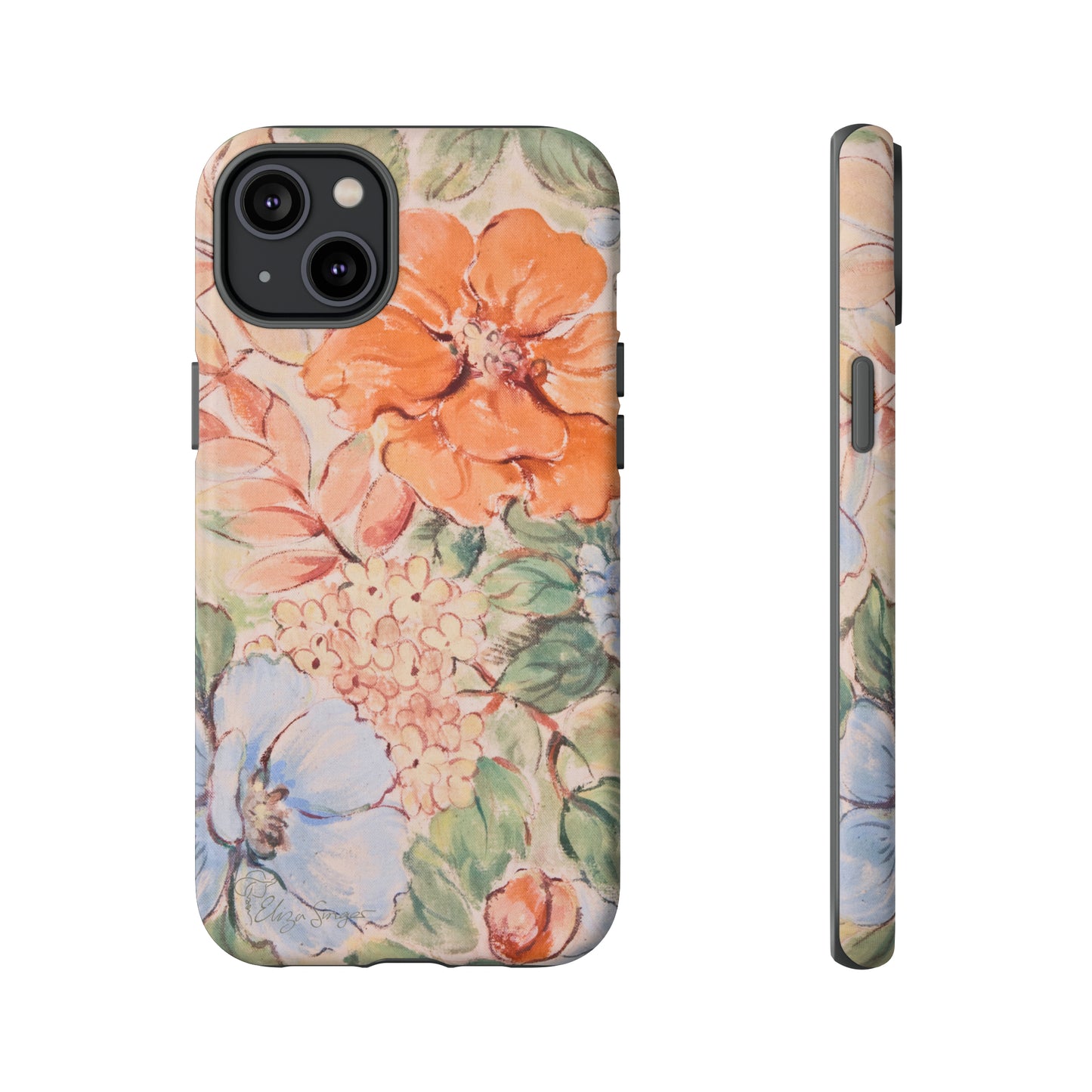 Pastel Petals: Botany Pastel Flowers iPhone Tough Protective Cover. A gentle blend of Flowers in muted pastel colors, compatible with iPhone 15, 14, 13, XS, XR Pro/Max/Mini/P/Plus. Unleash Nature's Tranquility with Durability and Style. #ElizaSinger #PhoneCase #FloralDesign