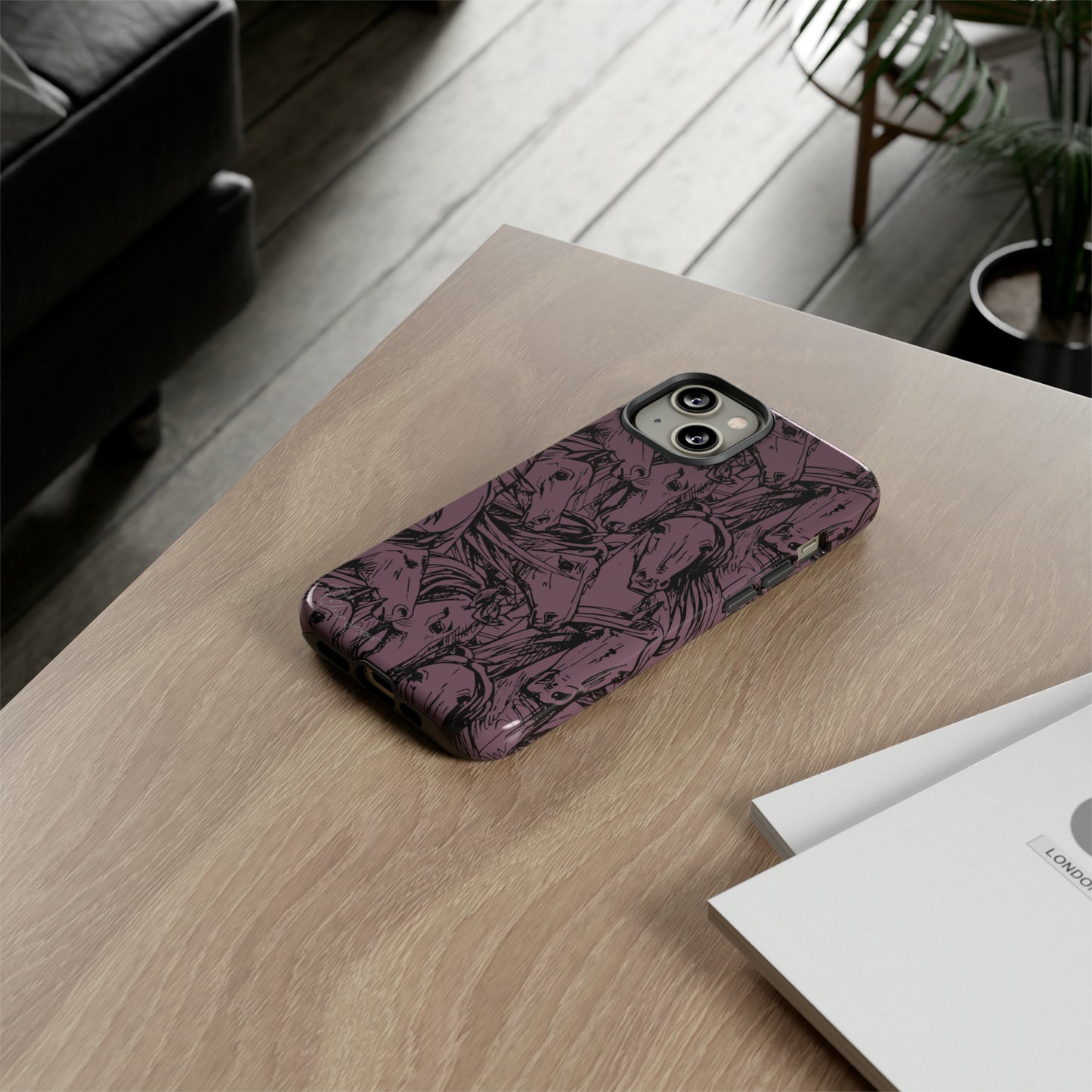 Gallop in Style: Horse Art Western Design iPhone Tough Protective Cover. Featuring a Scribble Horse Drawing, this equestrian-themed case is compatible with iPhone 15, 14, 13, XS, XR Pro/Max/Mini/P/Plus. Unleash the Rider in You with Style and Durability. #ElizaSinger #PhoneCase #EquestrianStyle