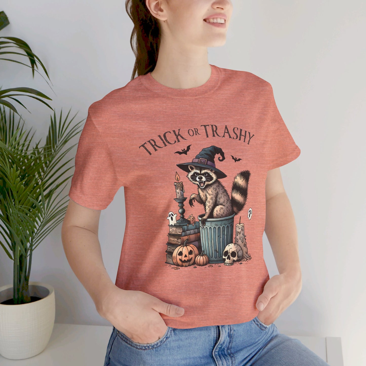 Trick or Trashy: Halloween Bella Canvas T-shirt with Raccoon