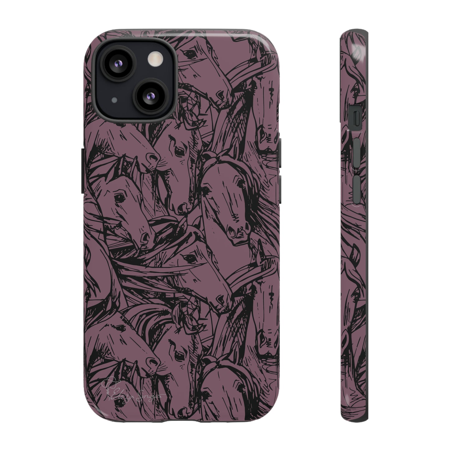 Gallop in Style: Horse Art Western Design iPhone Tough Protective Cover. Featuring a Scribble Horse Drawing, this equestrian-themed case is compatible with iPhone 15, 14, 13, XS, XR Pro/Max/Mini/P/Plus. Unleash the Rider in You with Style and Durability. #ElizaSinger #PhoneCase #EquestrianStyle