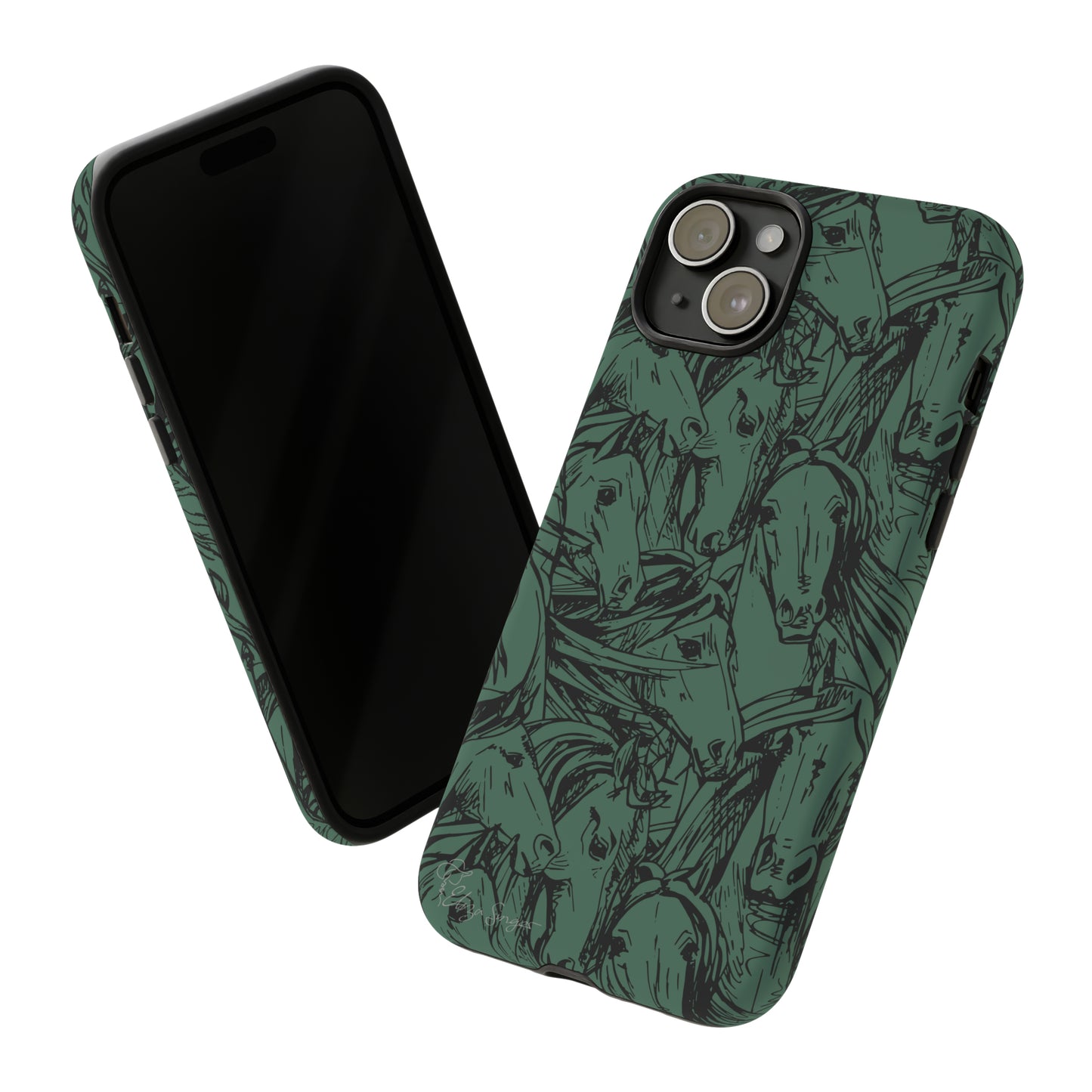 Gallop in Style: Horse Art Western Design iPhone Tough Protective Cover. Featuring a Scribble Horse Drawing, this makes the perfect equestrian gift. Compatible with iPhone 15, 14, 13, XS, XR Pro/Max/Mini/P/Plus. Unleash the Rider in You with Style and Durability. #ElizaSinger #PhoneCase #EquestrianGift
