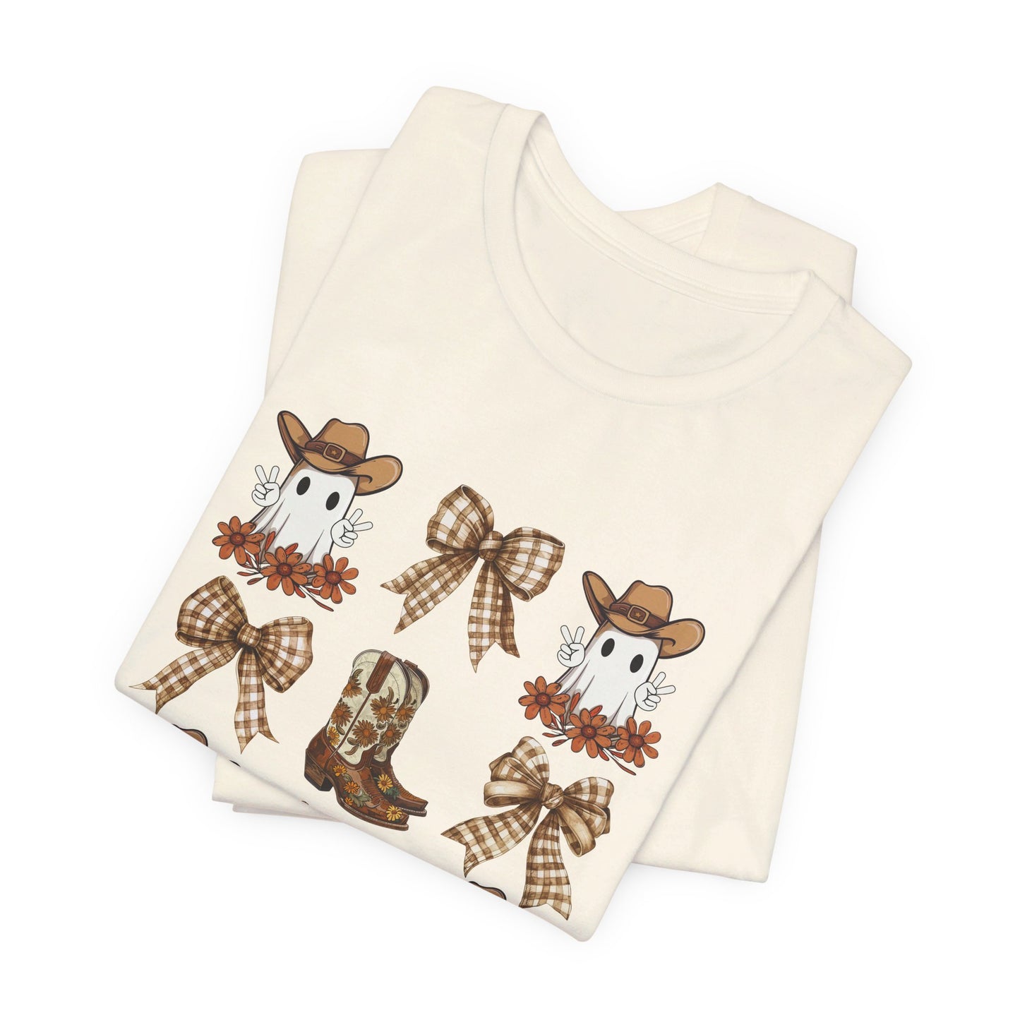 Ghostly Rodeo: Halloween Bella Canvas T-shirt with Western Ghosts