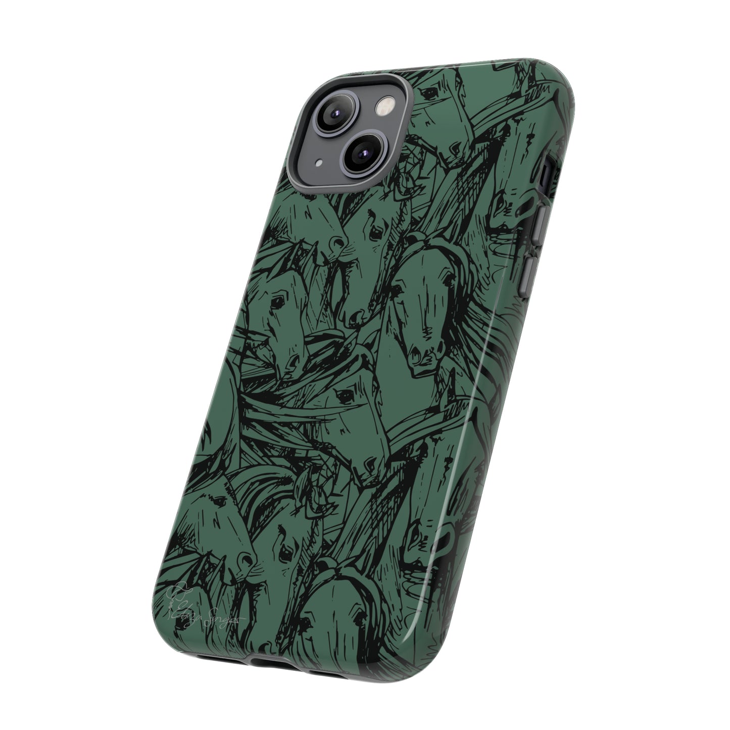 Gallop in Style: Horse Art Western Design iPhone Tough Protective Cover. Featuring a Scribble Horse Drawing, this makes the perfect equestrian gift. Compatible with iPhone 15, 14, 13, XS, XR Pro/Max/Mini/P/Plus. Unleash the Rider in You with Style and Durability. #ElizaSinger #PhoneCase #EquestrianGift