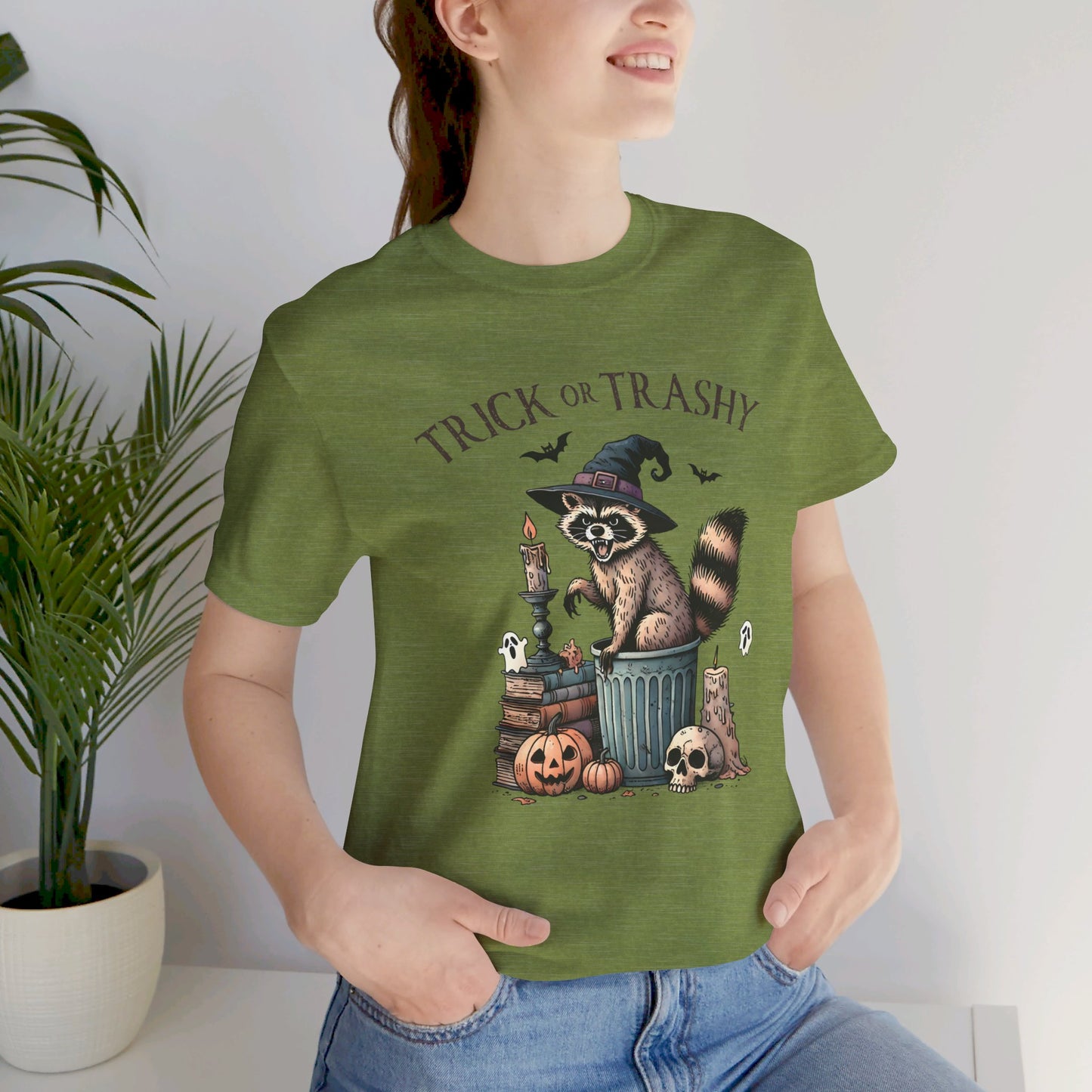 Trick or Trashy: Halloween Bella Canvas T-shirt with Raccoon