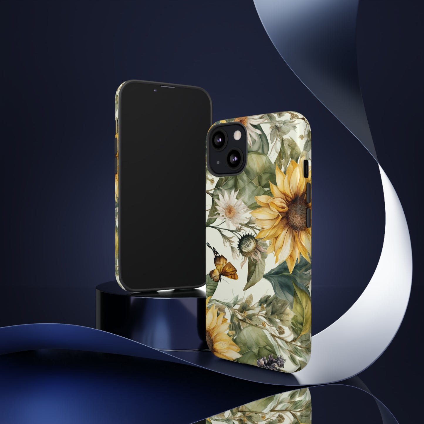 Bask in Sunshine: Beautiful Sunflower Floral iPhone Tough Protective Cover. A charming blend of Flower and Sunflowers in a cottage core style, compatible with iPhone 15, 14, 13, XS, XR Pro/Max/Mini/P/Plus. Elevate Your Device with Nature's Beauty and Durability. #ElizaSinger #PhoneCase #FloralDesign