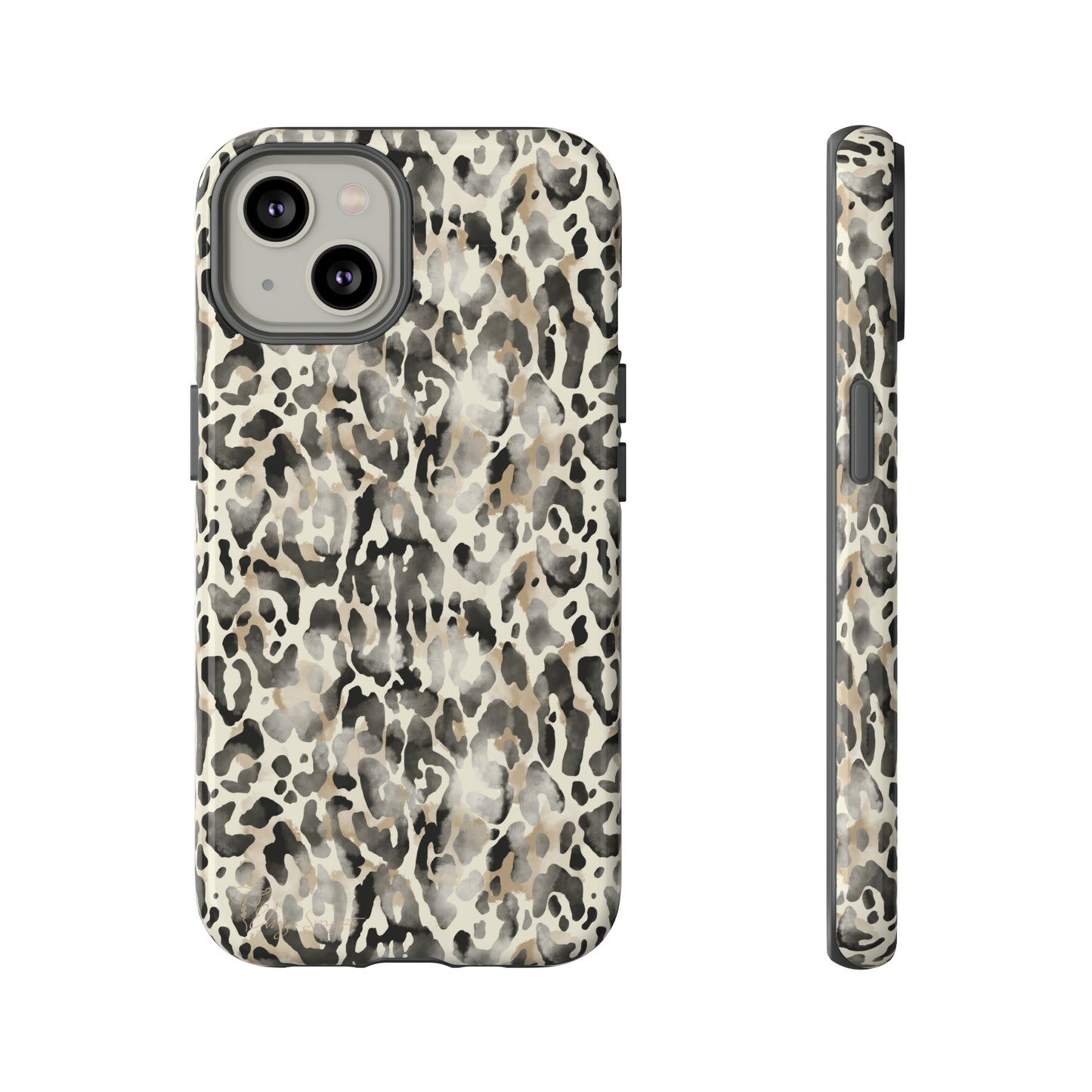 Elevate Your Tech: Abstract Neutral Animal Print iPhone Tough Protective Cover. Leopard-Painted Design in Beige and Black. Compatible with iPhone 15, 14, 13, XS, XR Pro/Max/Mini/P/Plus. Combine Style with Durability. #ElizaSinger #PhoneCase #LeopardPrint