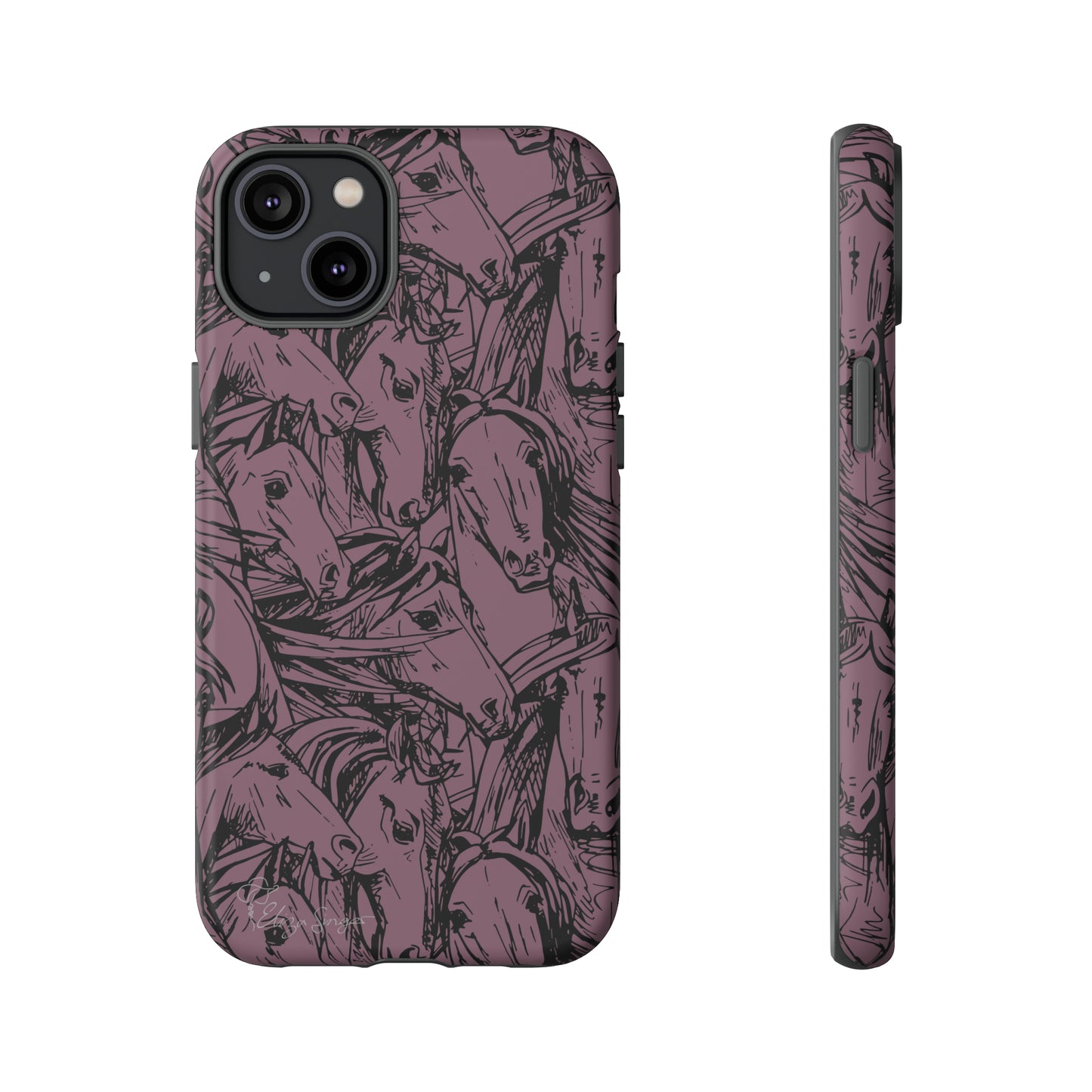 Gallop in Style: Horse Art Western Design iPhone Tough Protective Cover. Featuring a Scribble Horse Drawing, this equestrian-themed case is compatible with iPhone 15, 14, 13, XS, XR Pro/Max/Mini/P/Plus. Unleash the Rider in You with Style and Durability. #ElizaSinger #PhoneCase #EquestrianStyle