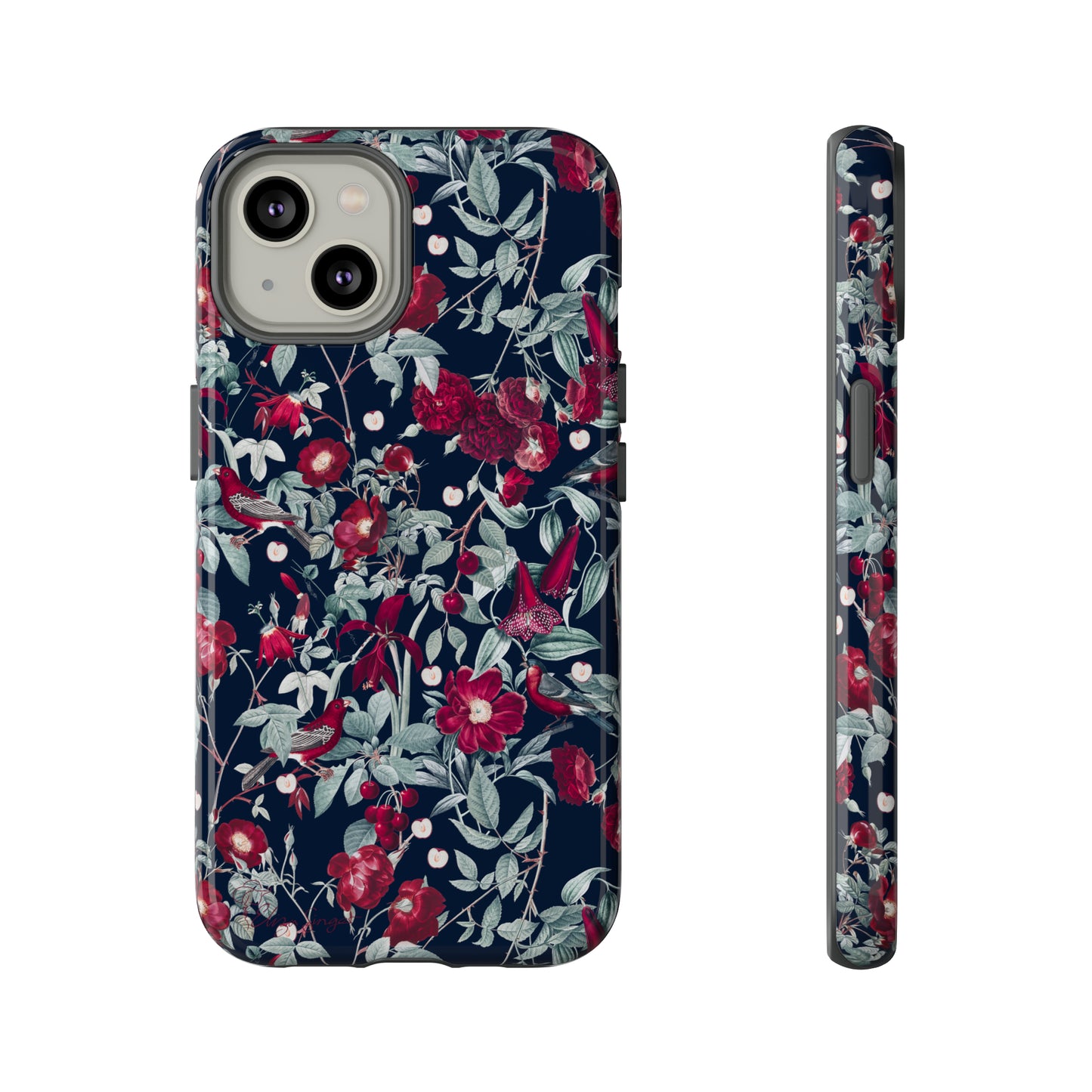 Blossom Serenade: Cherry Blossom Serenade Burgundy Navy Dark iPhone Tough Protective Cover. A captivating blend of Flowers in burgundy and navy hues, featuring a muted design. Compatible with iPhone 15, 14, 13, XS, XR Pro/Max/Mini/P/Plus. Elevate your device with this enchanting and stylish protective cover. #ElizaSinger #PhoneCase #FloralDesign