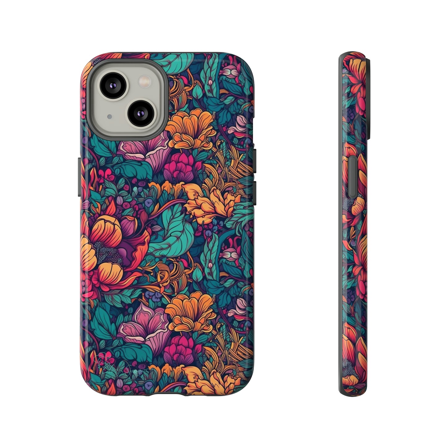 Vibrant Boho Blossoms: iPhone Tough Protective Cover. Featuring a bright abstract floral design, this case adds a touch of Bohemian flair. Compatible with iPhone 15, 14, 13, XS, XR Pro/Max/Mini/P/Plus. Embrace Boho Chic with Style and Durability. #ElizaSinger #PhoneCase #FloralDesign